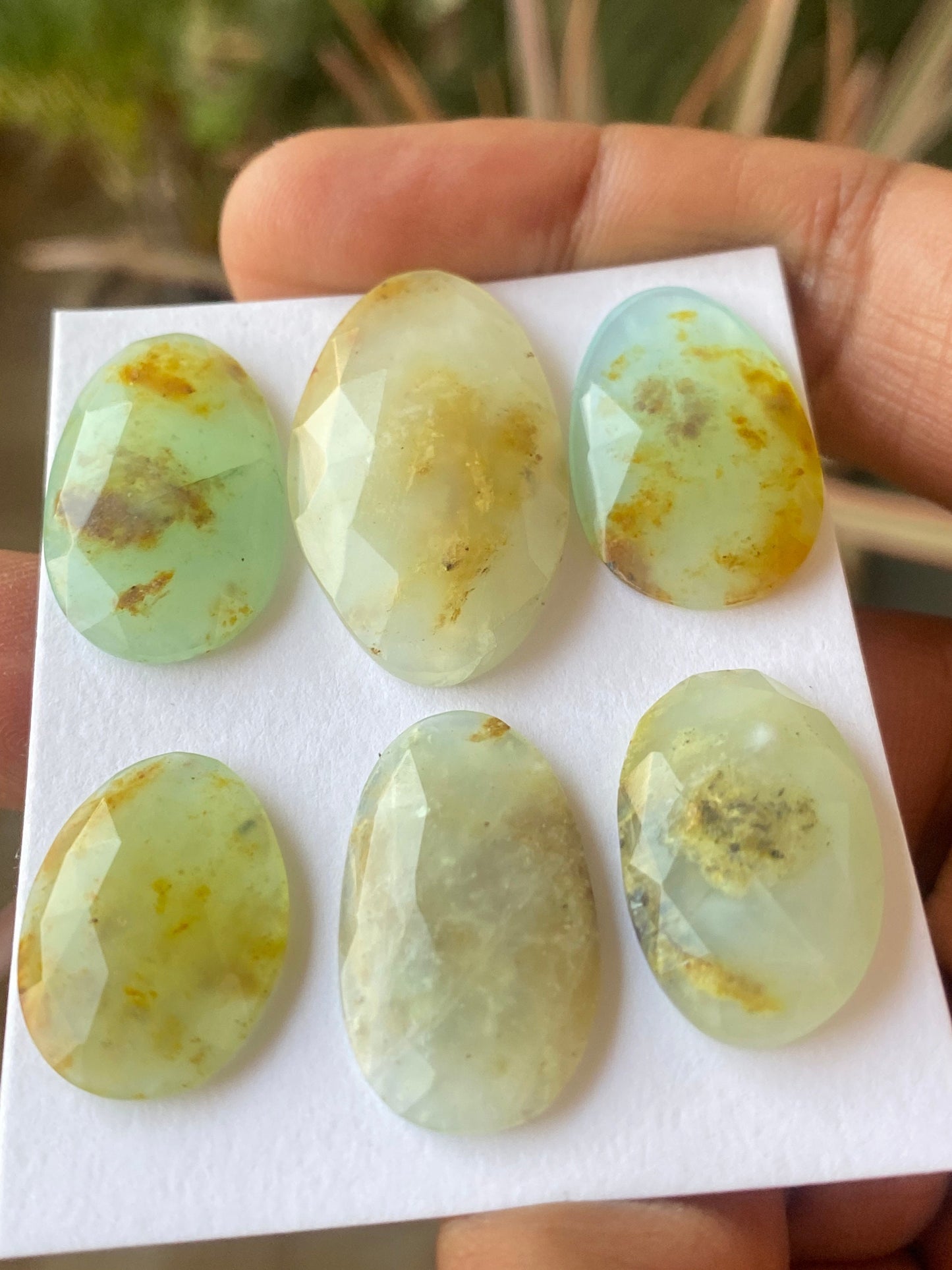 Stunning rare Peruvian yellow green opal ovalish rosecut  wt 67 cts pcs 6 size 21x15mm-33x19mm natural Peru yellow green opal rosecut