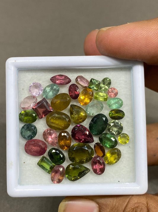 Tourmaline facet cut  gem multi tourmaline oval pears round tourmaline cut mix shape size  4mm-9.6x7mm Wt 27 carats Pcs 36 multi tourmaline