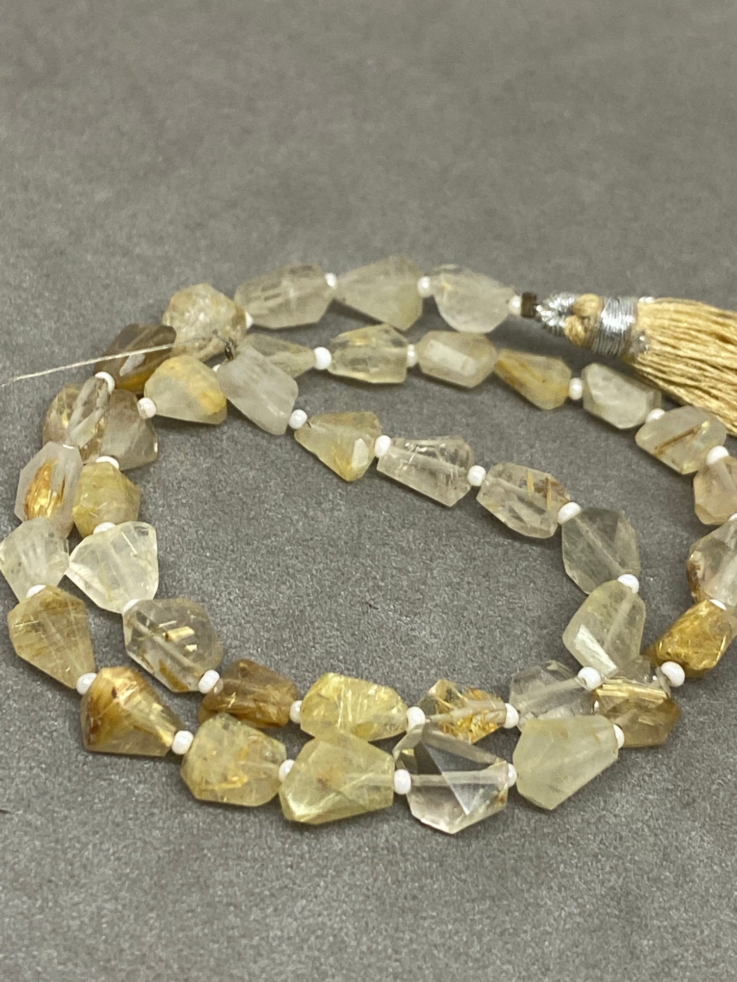 Natural golden rutile faceted geometric nuggets strand 14 inches pcs 39 wt 63 carats size 7x6mm-9x6mm Faceted golden rutile nuggets tumble