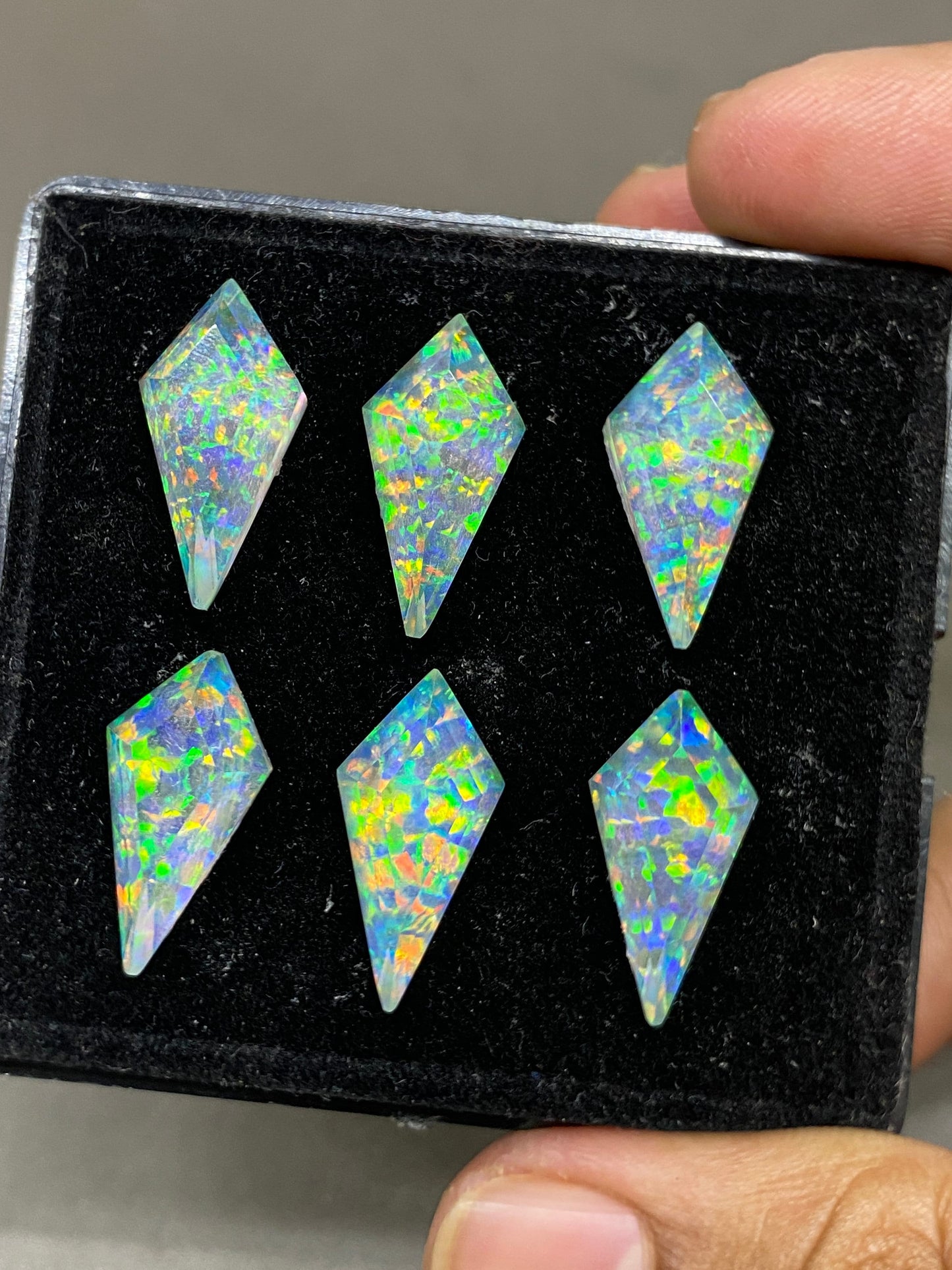 AstonishingMulti fire  aurora opal and crystal  doublet kite stepcut  pcs 6 wt 49 carats big size 20x10mm ring pendant earring Aurora opal