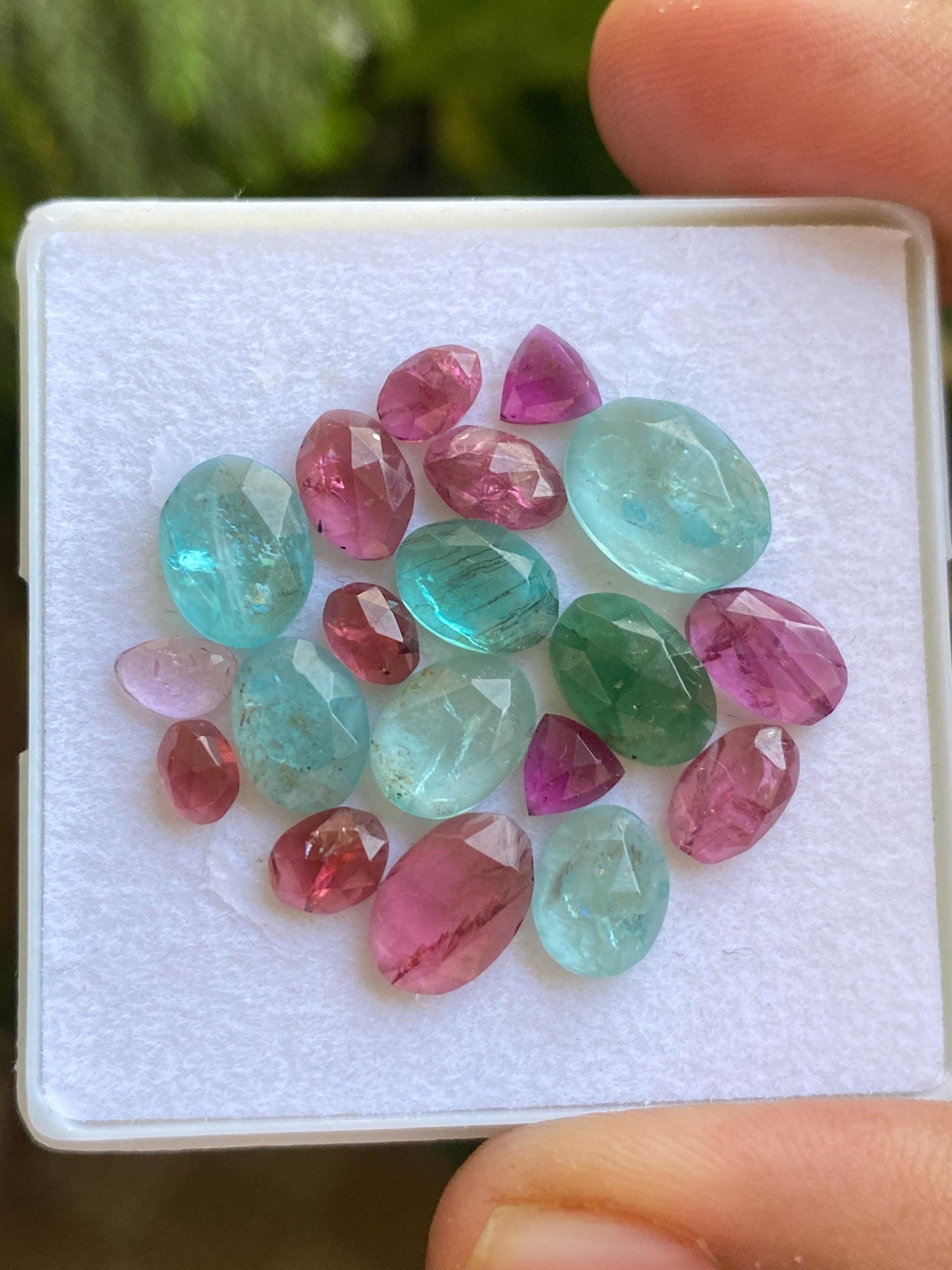 Gorgeous Blue green apatite rosecut Rhodolite pink garnet  wt 26.75 carats pcs 19 rosecut  flats Small size 6x3mm-12x9mm apatite rosecut