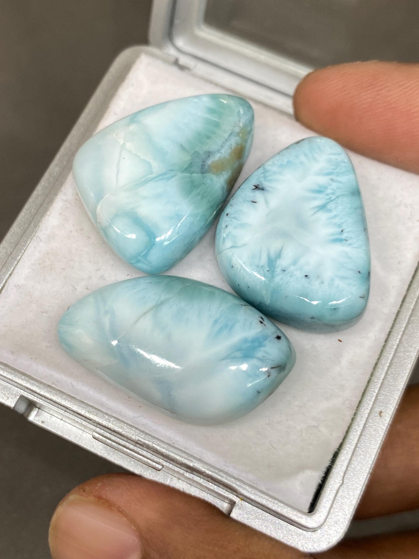 Fantastic rare Smooth Larimar cabochons pcs 3 pendant supply  wt 86 carats size 24x18-27x16mm natural Larimar cabochons fancy shape