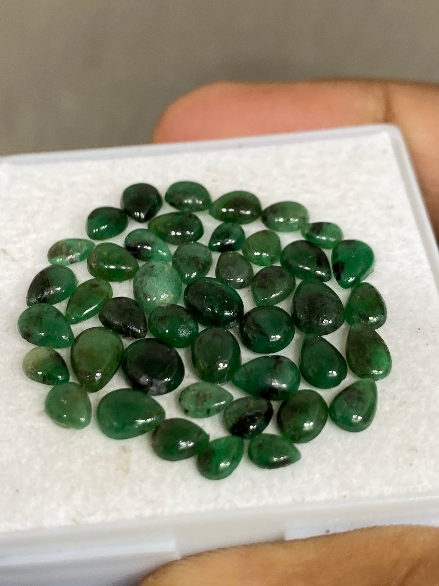 Attractive rare Emerald cabochons mixed shapes emerald oval round pear weight 18.65 cts size 5.5mm-7x5mm  pcs 43 Emerald cabochon