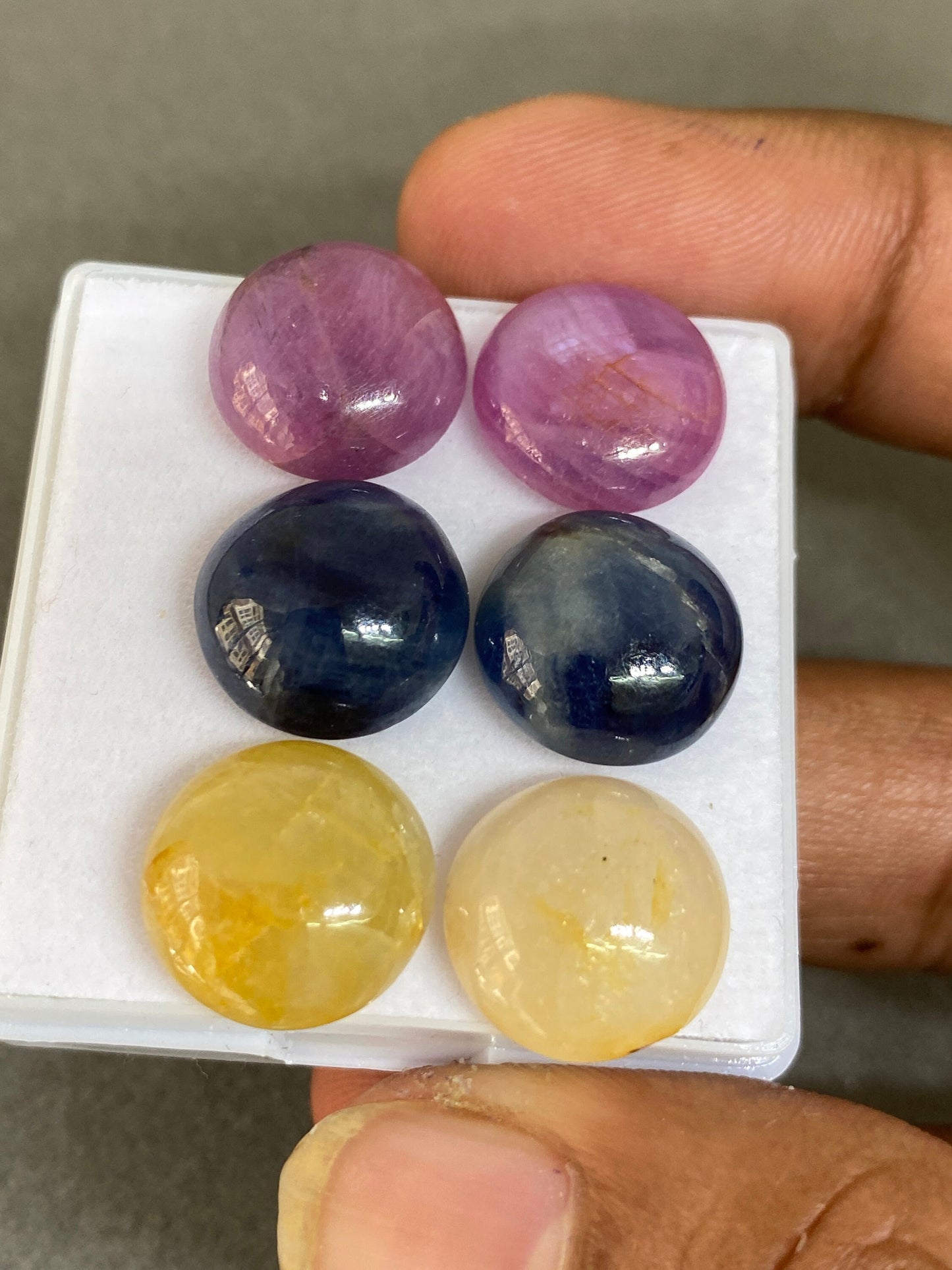 Rare natural pink sapphire yellow sapphire blue sapphire round cabochons pair 14mm wt 68 cts pcs 6 sapphire round cabochons natural sapphire