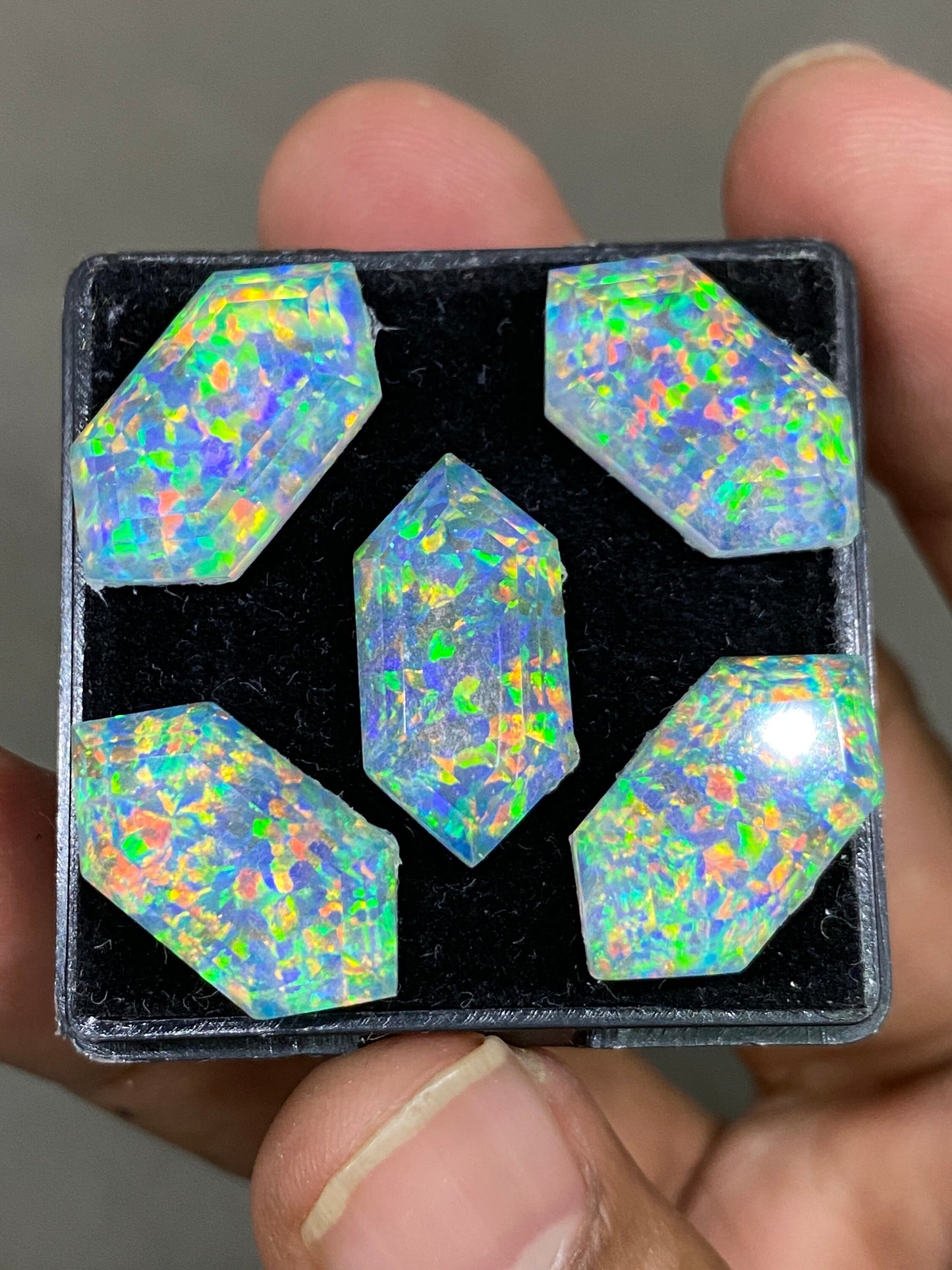 Astonishing multi fire  aurora opal and crystal doublet hexagon stepcut pcs 5 wt carats big size  ring pendant earring Aurora opal