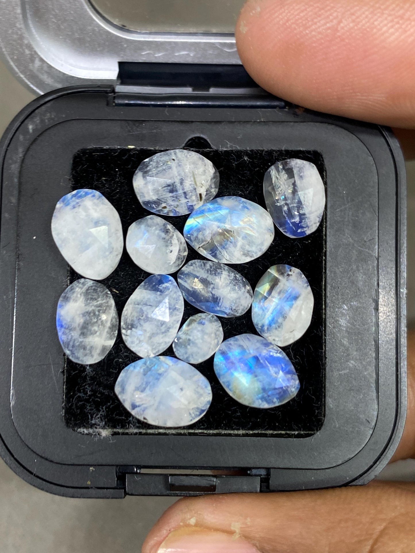 Lovely Blue fire rainbow moonstone unusual faceted rosecut pcs  12 wt 20 cts small size 6x4-10x7mm fire rainbow moonstone faceted moonstone