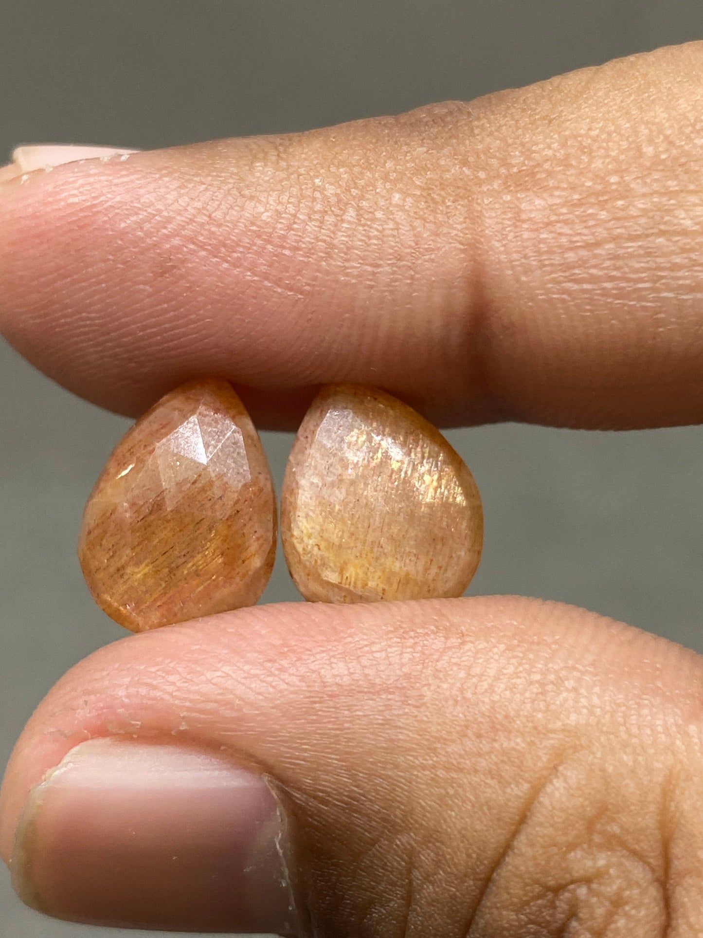 Cute rare golden shine rosecut pair flats drilled on side fine quality weight  carats size  pcs 2 quality golden shine moonstone rosecut