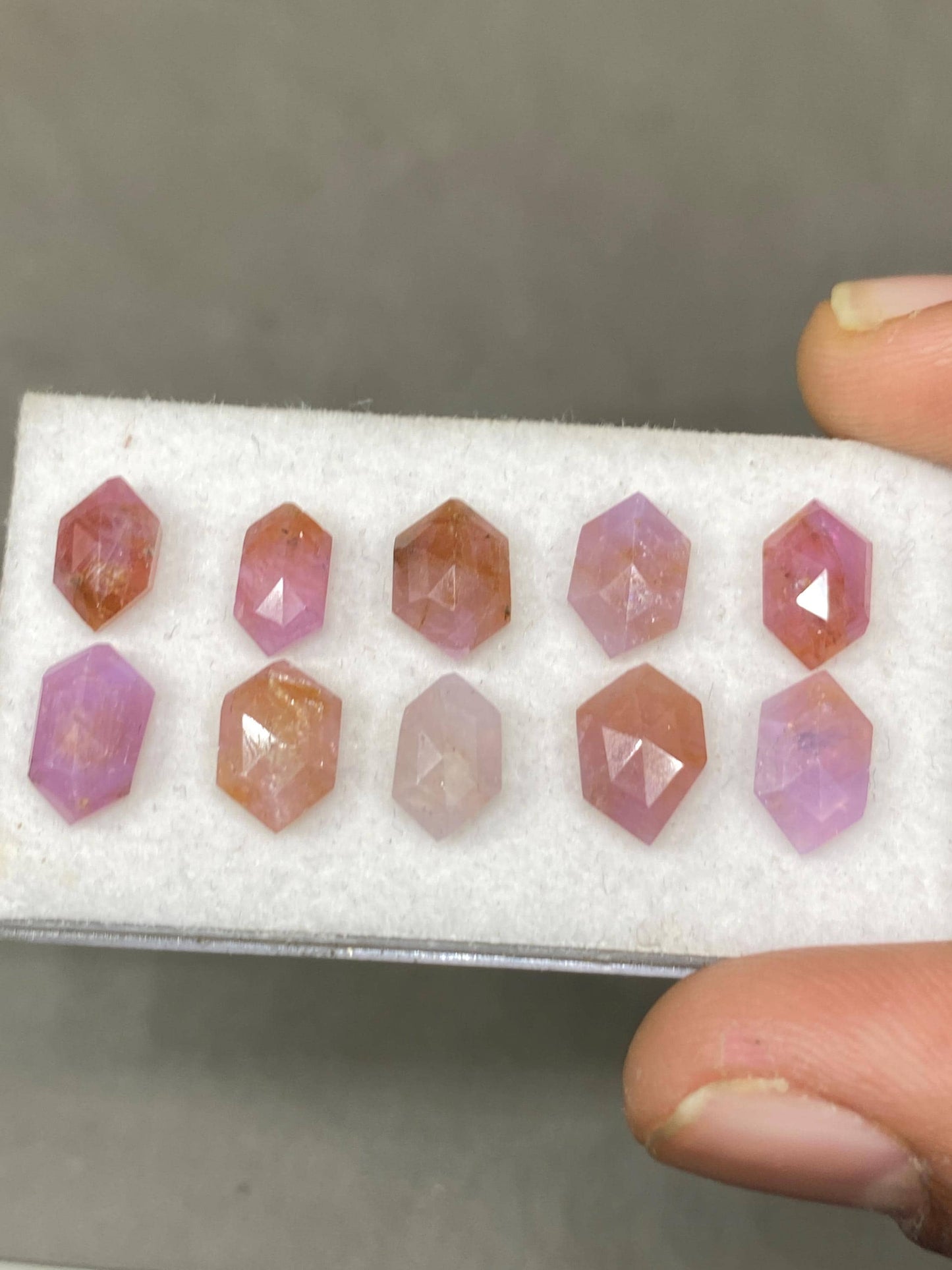 Exotic Rare Pink sapphire hexagon step cuts weight 18.55 cts   pcs 10 size 8x5mm-9x5mm  pink sapphire stepcut hexagon flatbacks