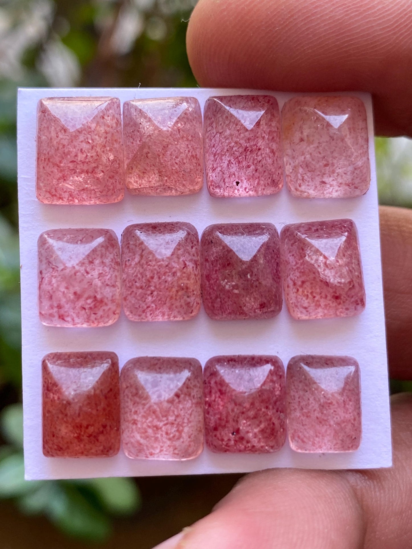 Aweome rare strawberry quartz sugar loaf cabochons  weight 44.80 cts pcs 12 size 10x8-11x9mm pink quartz sugar loaf cabcohon