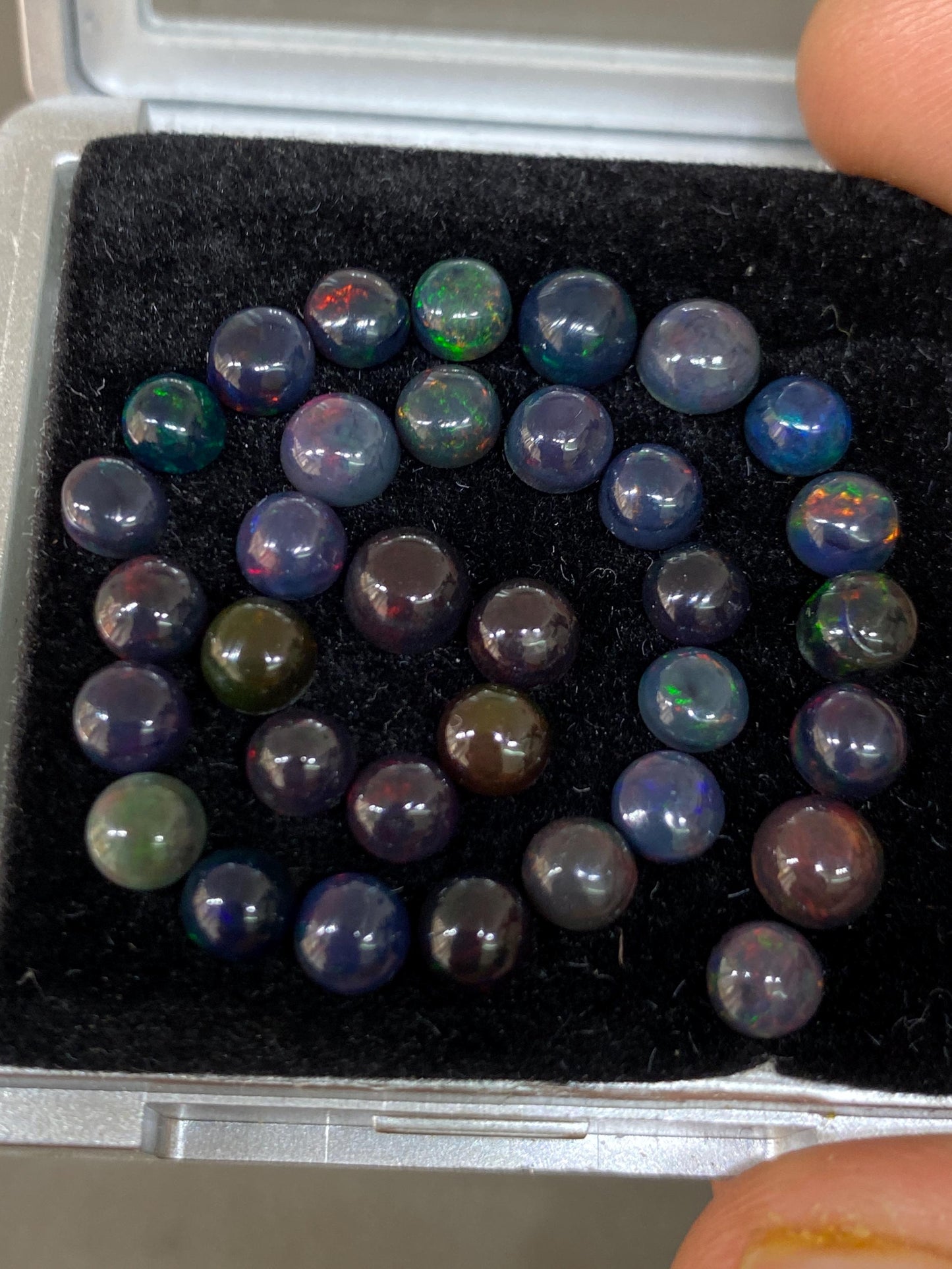 Beautiful Rare Black opal (smoked) round opal Fire opal cabochons lot size wt 15.85 cts size 5mm-6mm pcs 34 fire black opals cabochons