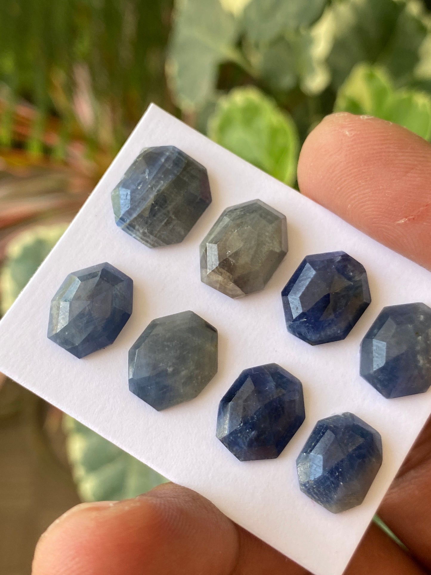 Vivacious Rare blue sapphire geometric cushion quad step cut wt 47 cts pcs 8 size 11x9-13x10mm blue sapphire stepcut hexagon geometric flats