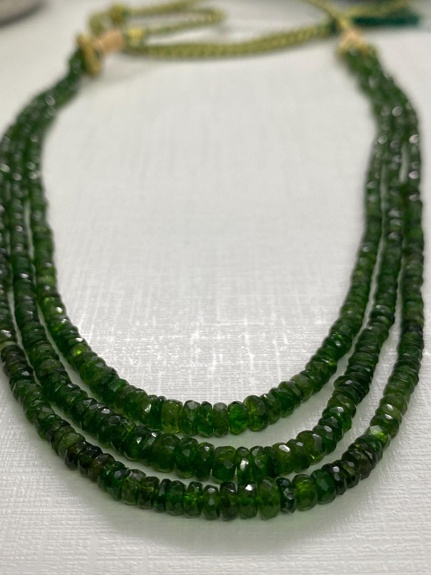 Beautiful Rare chrome diopside faceted beads rare necklace weight 246 cts size 3mm-7mm  length 15 and 16 inches and 17 inches