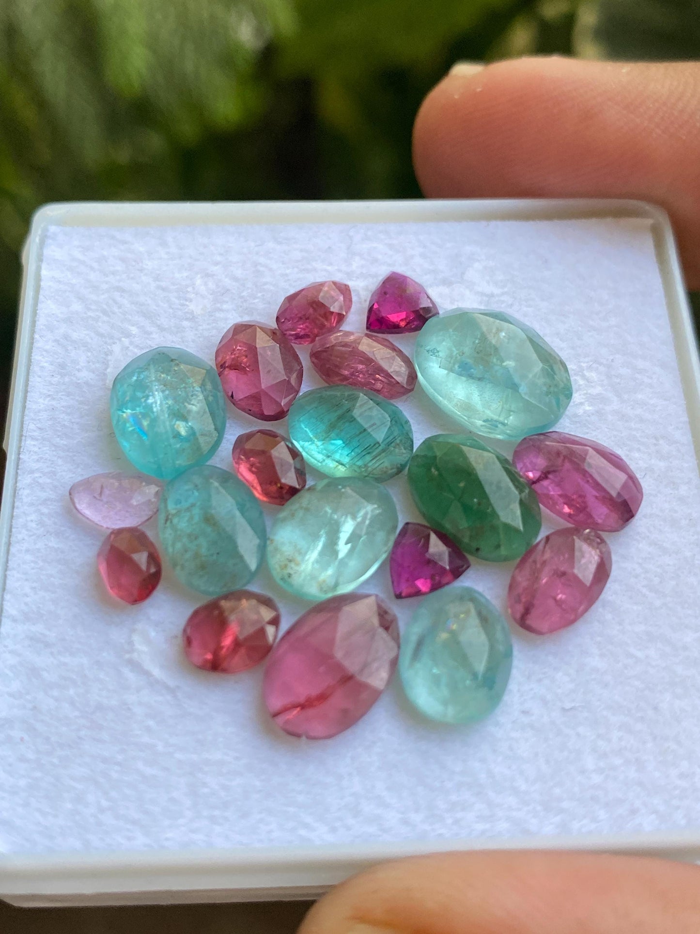 Gorgeous Blue green apatite rosecut Rhodolite pink garnet  wt 26.75 carats pcs 19 rosecut  flats Small size 6x3mm-12x9mm apatite rosecut