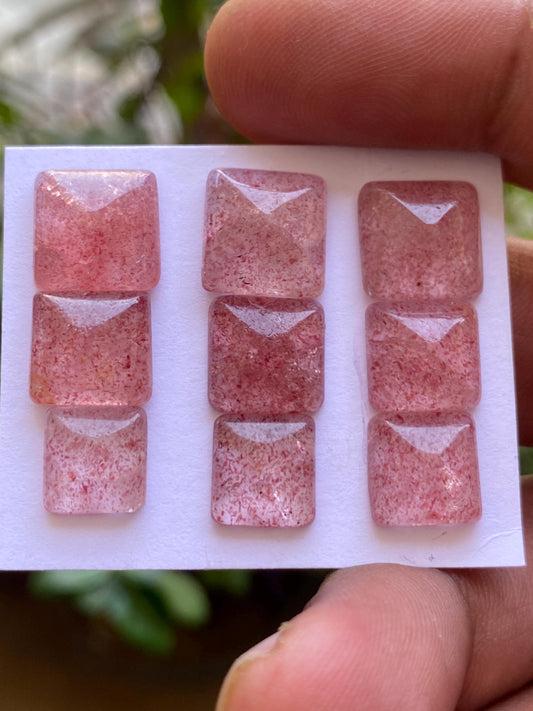 Mesmerising rare strawberry quartz sugar loaf cabochons  weight 35.65 cts pcs 9 size 9mm-11mm pink quartz sugar loaf cabcohon