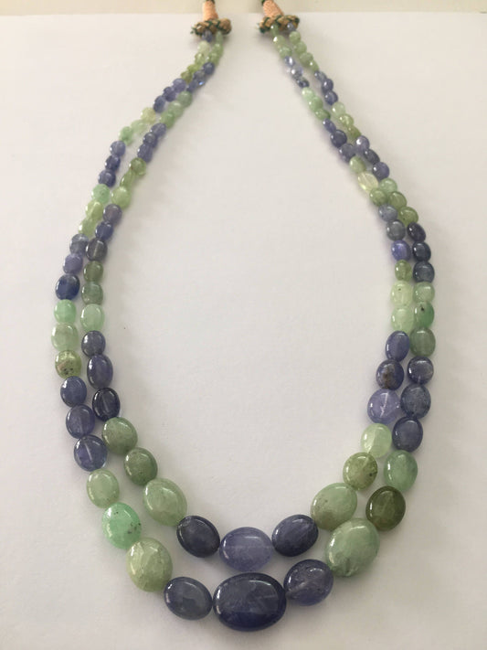 Zambian Emerald Tanzanite Necklace oval briolettes smooth polished oval shape necklace