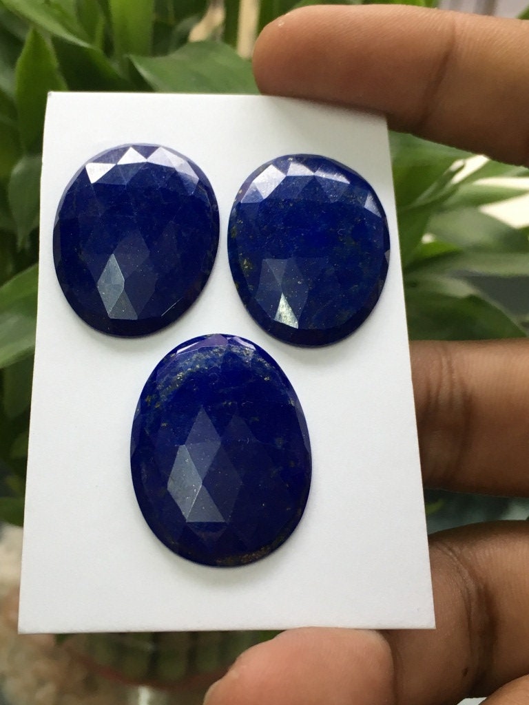 Beautiful Natural lapis lazuli rosecut ovals beautiful gems pcs 3 weight 60.65 carats size 30x22mm lapis lazuli three piece rosecut set