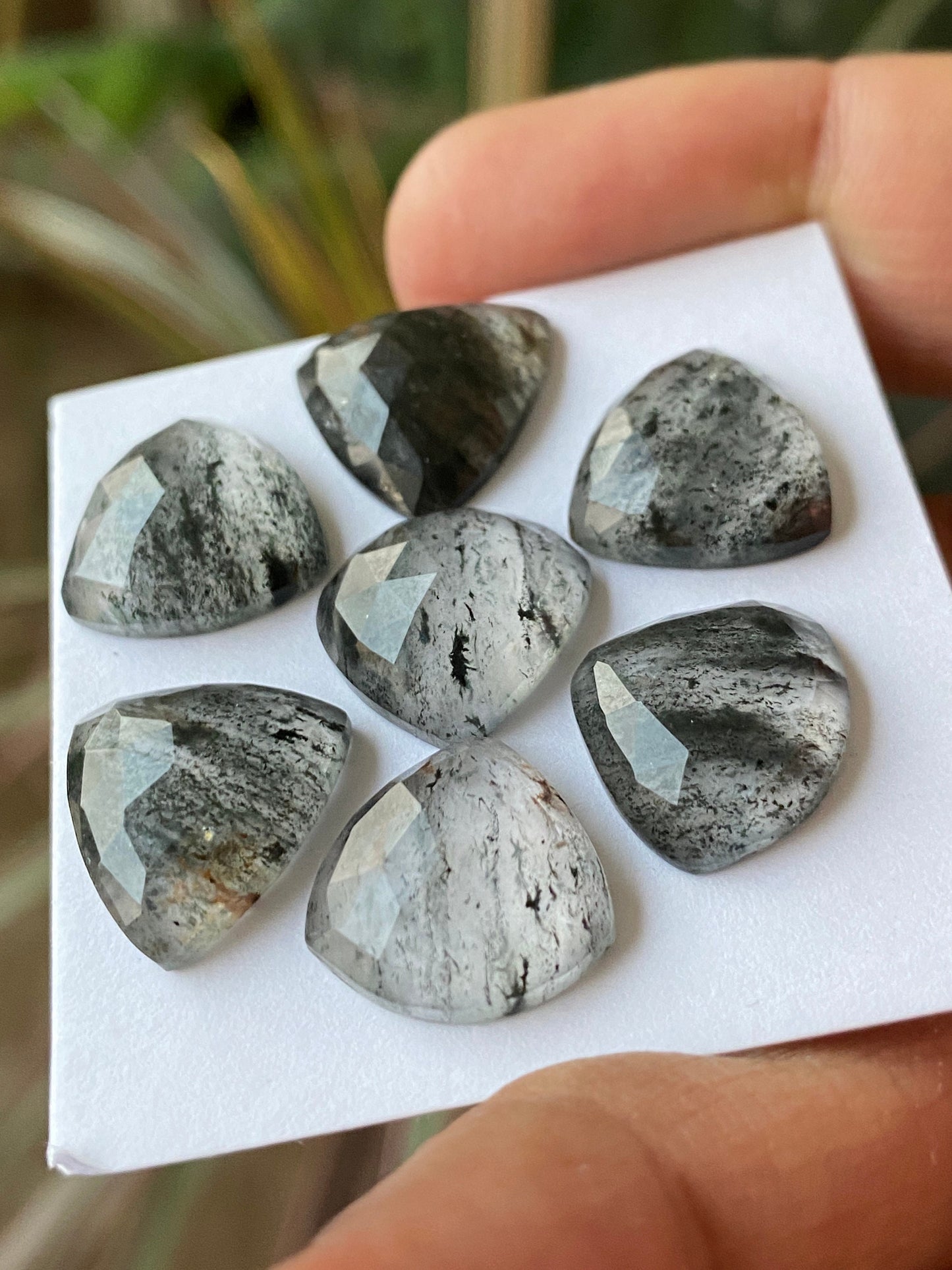 Stunning  Black spots quartz African mines rosecut trillion shape gems zebra quartz size 15mm Pcs 7 wt 51 cts quartz rosecut gems