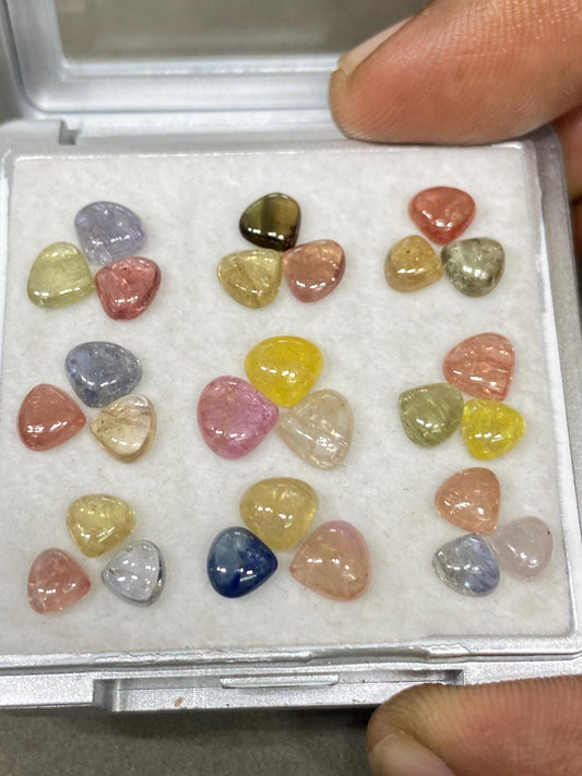 Mesmerising rare umba sapphire heart cabochons smooth polished multi sapphire pcs 27 wt 22.30 cts size 5.5mm-7.5mm sapphire heart