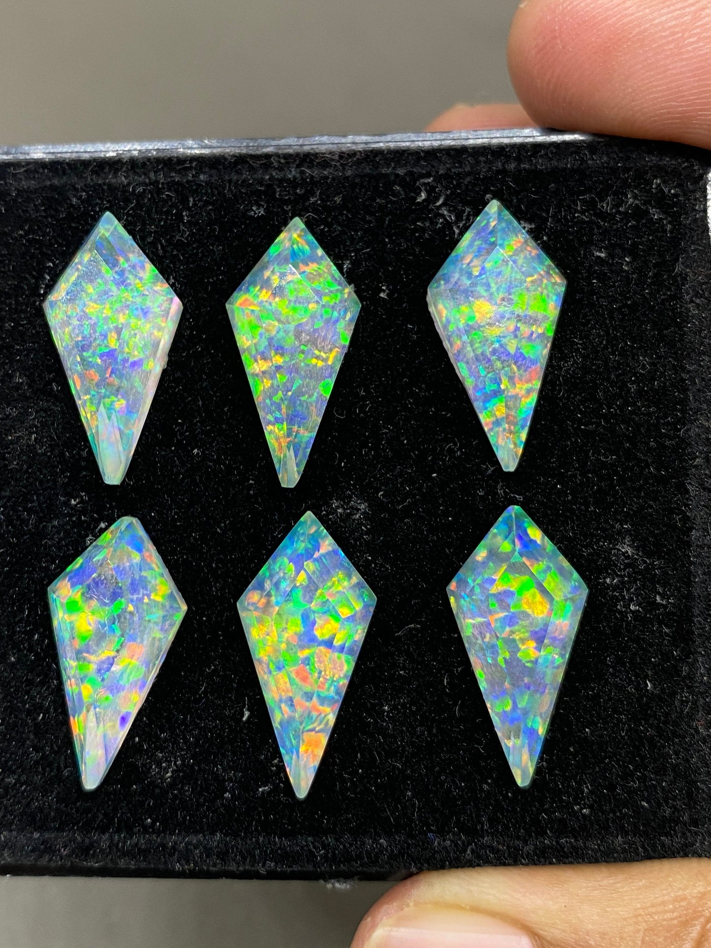 AstonishingMulti fire  aurora opal and crystal  doublet kite stepcut  pcs 6 wt 49 carats big size 20x10mm ring pendant earring Aurora opal