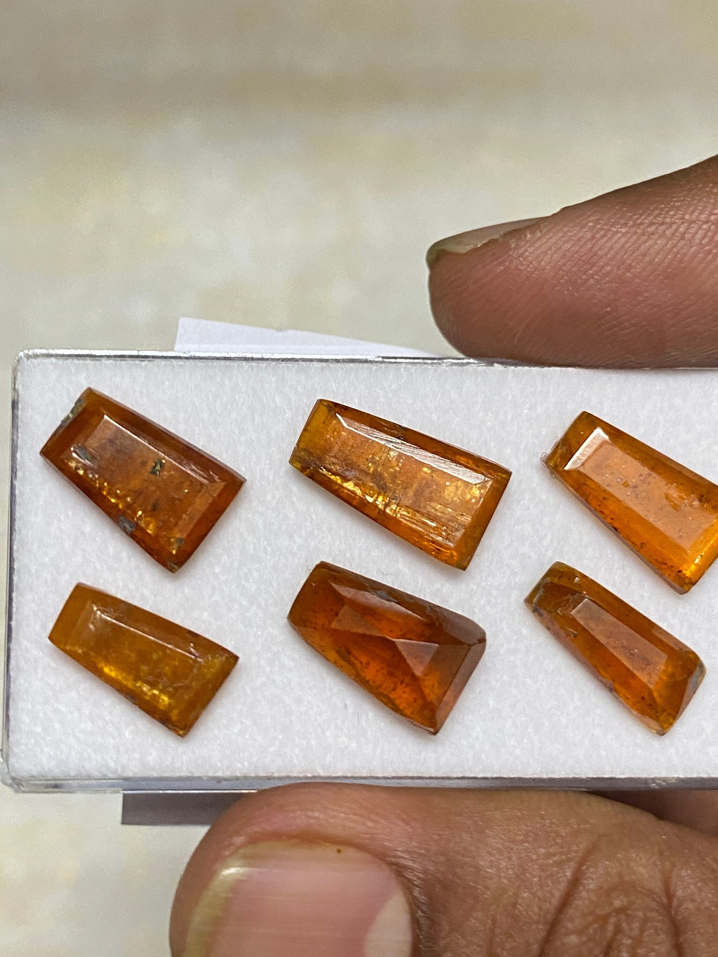 Fabulous Rare orange kyanite rosecut trapezium shape step cut weight 21 carats pcs 6 size 12x6.6mm-13x8.2mm good quality rosecut kyanite