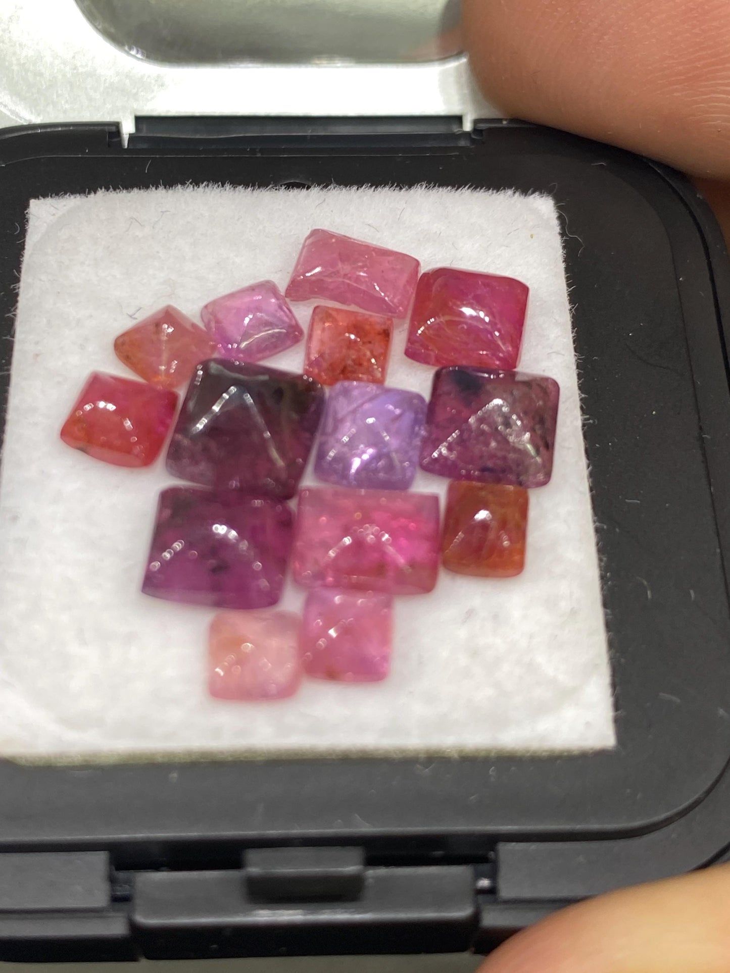 Stunning rare pink sapphire sugar loaf cabochons  weight 13.80 cts pcs 13 size 4mm-7x6mm pink sapphire  sugar loaf cabcohon