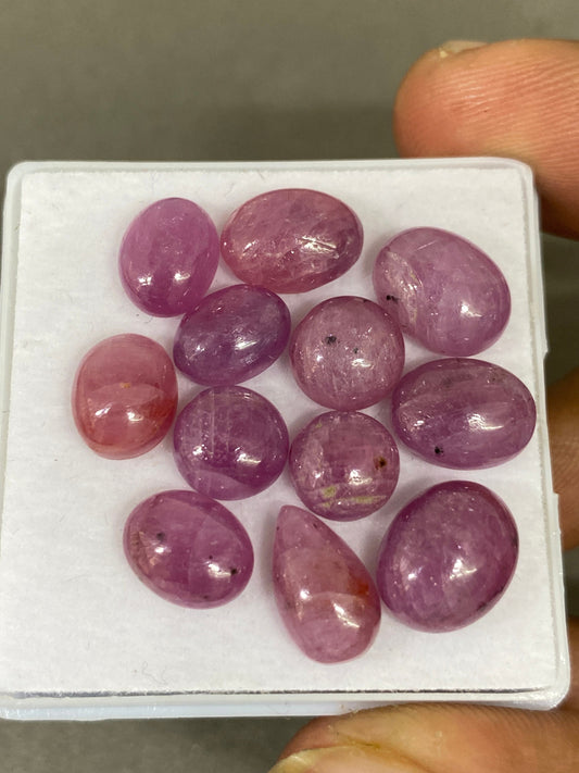 Nice rare natural pink sapphire cabochons smooth pcs 12 wt 44.20 cts size 9.3x7-11x9mm unheated untreated natural ruby lighter than picture