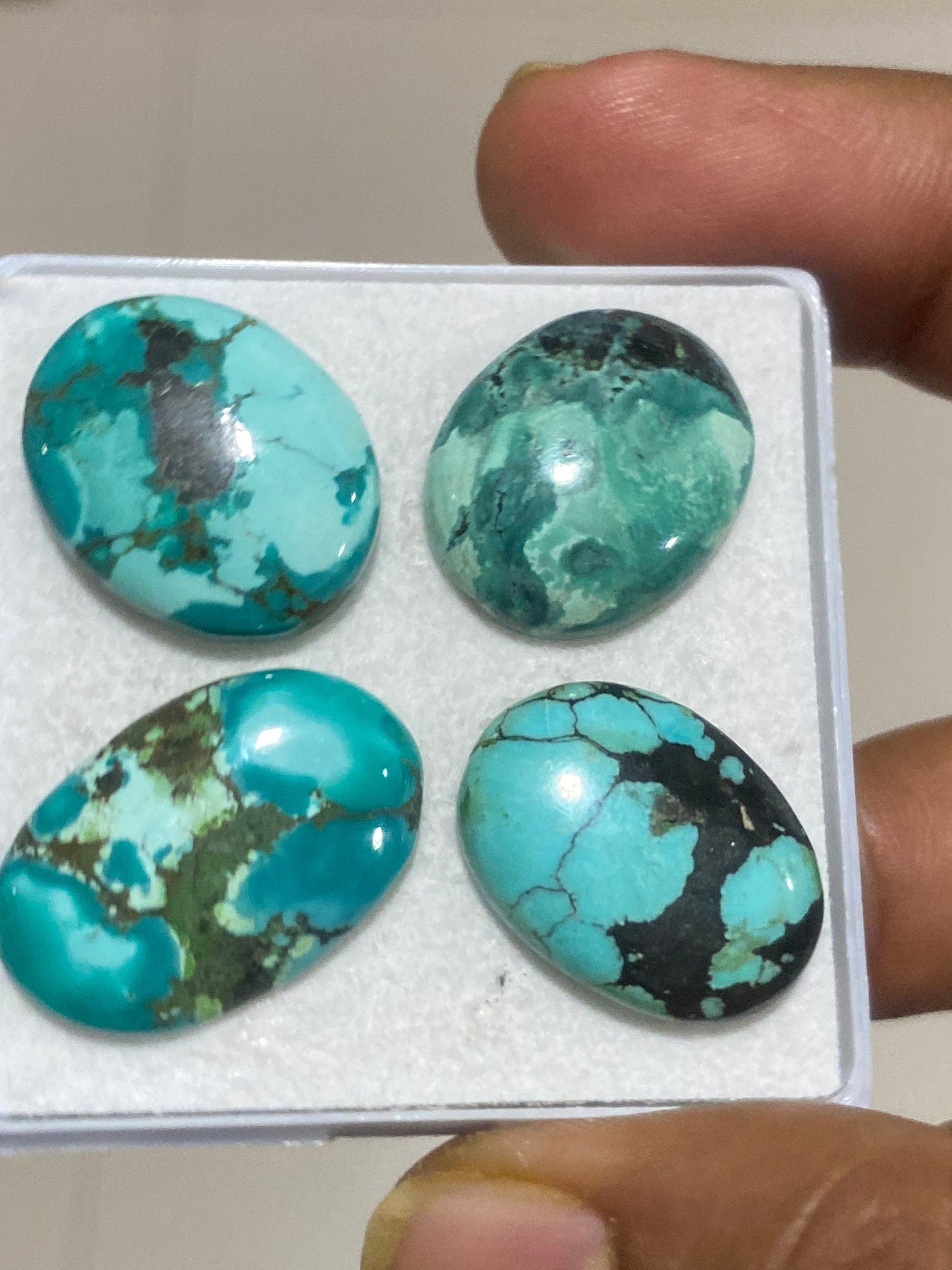 Fabulous Rare hubei Turquoise cabochon natural hubei mines rare pattern  smooth turquoise pcs 4 wt 53 carats size turquoise pendant supply