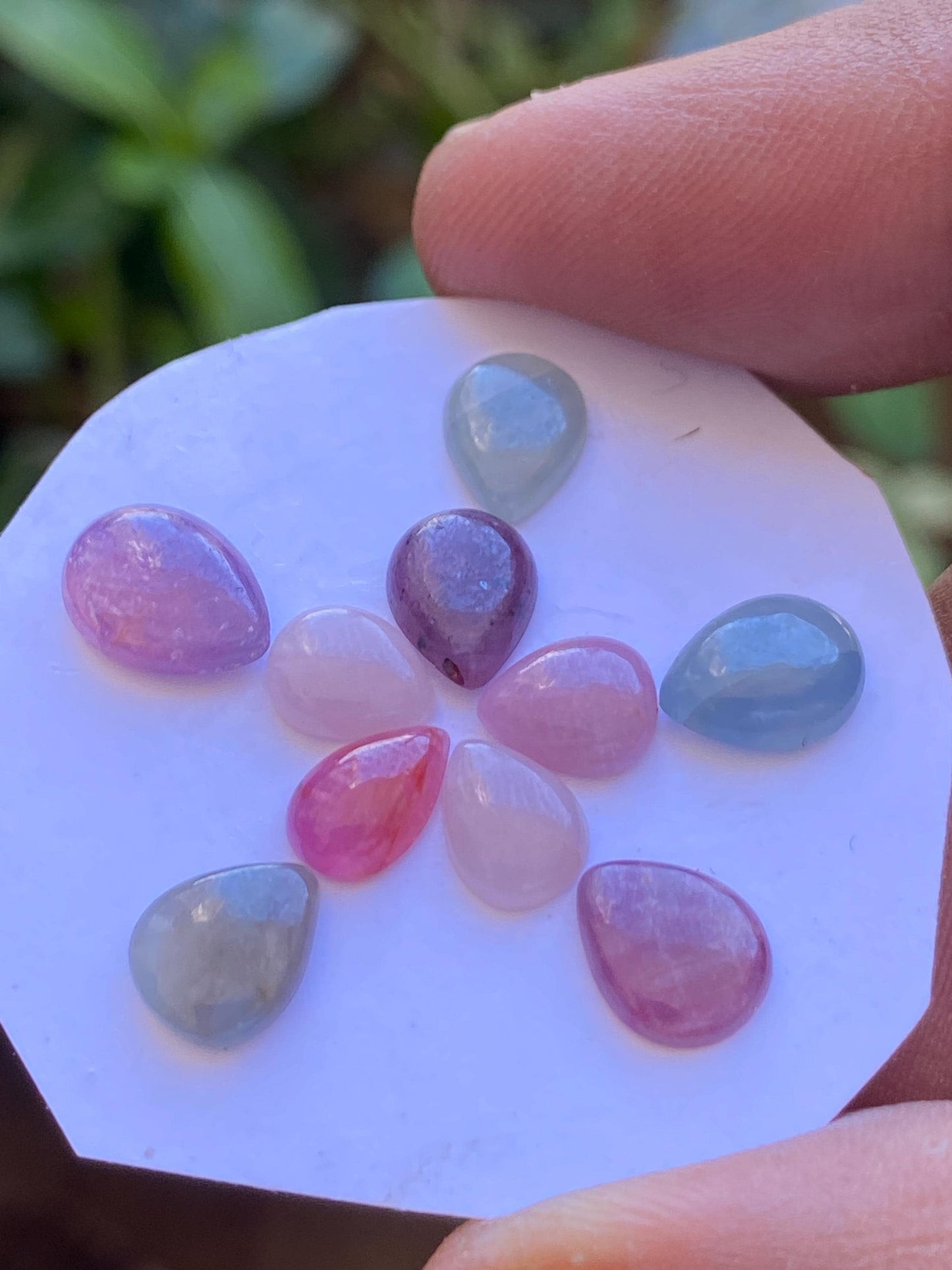 Cute Rare colorful natural sapphire  pear smooth flat cabochons fine  pcs 10 wt 17.55 cts size 8x6.1mm-10.6x7mm natural multi sapphire pear