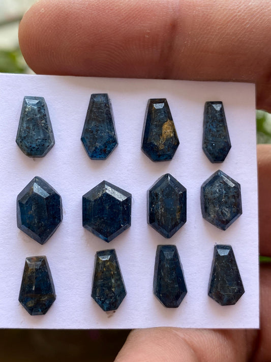 Fabulous rare teal kyanite moss coffin hexagon stepcut  flatback amazing quality  weight 29 cts pcs 12 size 9.5x6mm-11.5x7.6mm rosecut