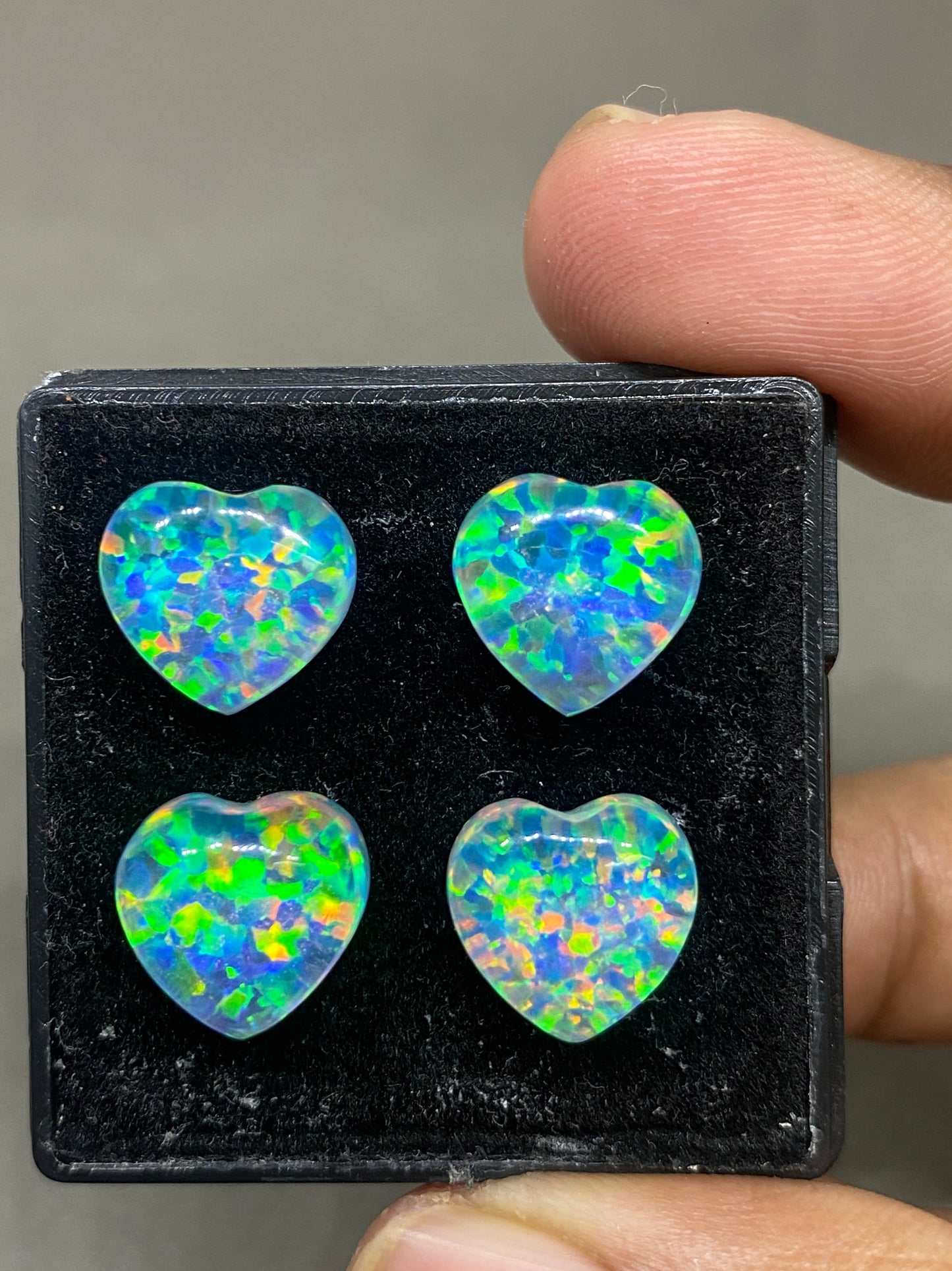 Mesmerising Multi fire aurora opal and crystal doublet heart  smooth cabochons pcs 4 wt 25 carats  size 12mm ring pendant auroral opal