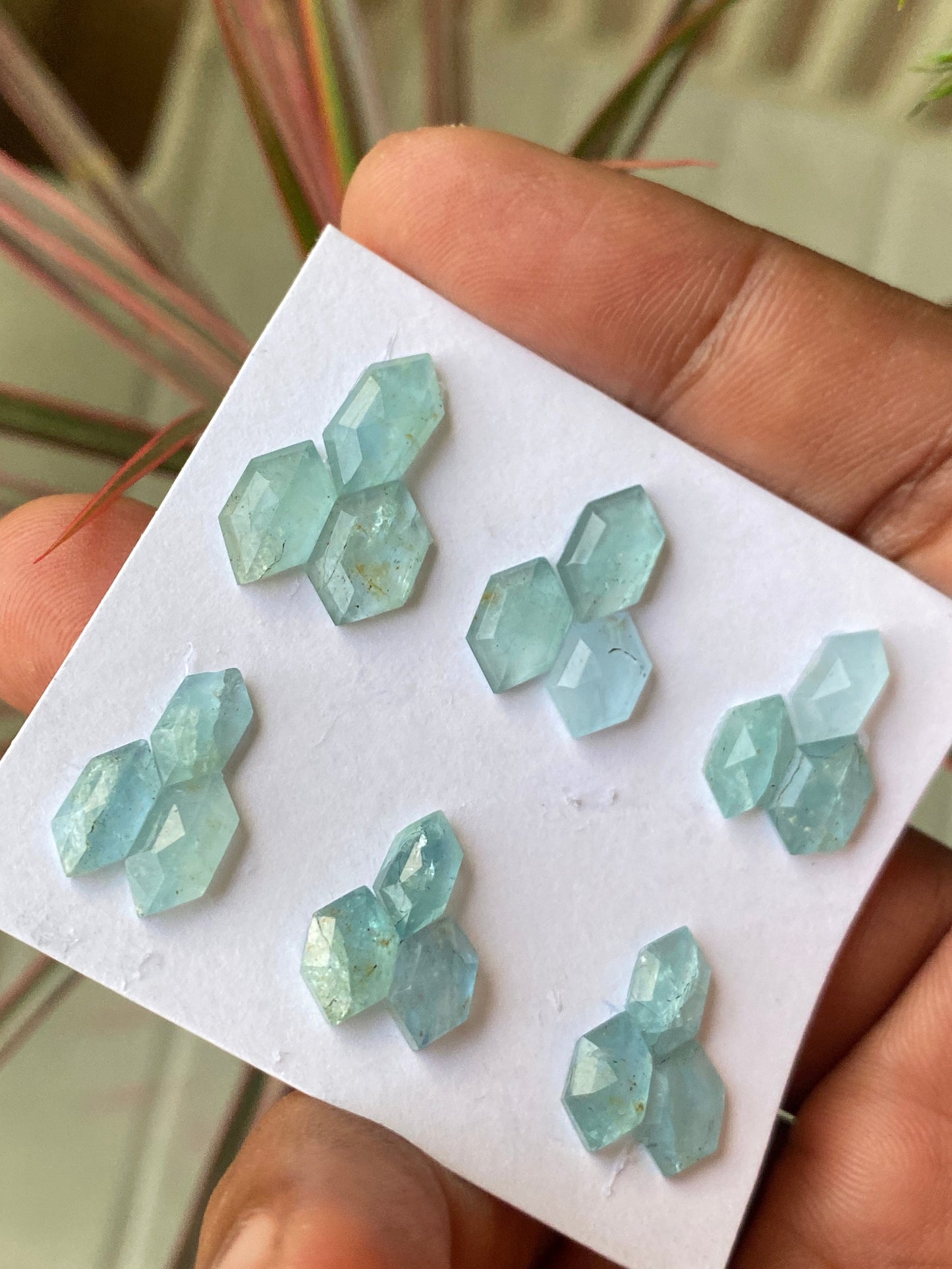 Stunning aquamarine hexagons stepcut wt 22.5 carats size 9.4x6mm-12x6mm pcs 18 aquamarine stepcut flatback gems