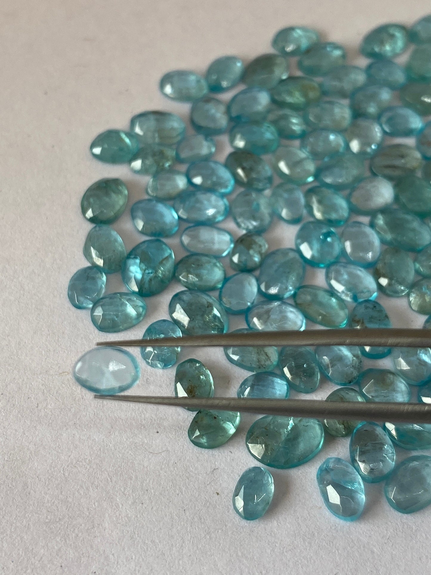 Stunning Blue green apatite rosecut wholesale rosecut blue apatite flats size 5mm-7x5mm apatite rosecut pieces with *inclusions*