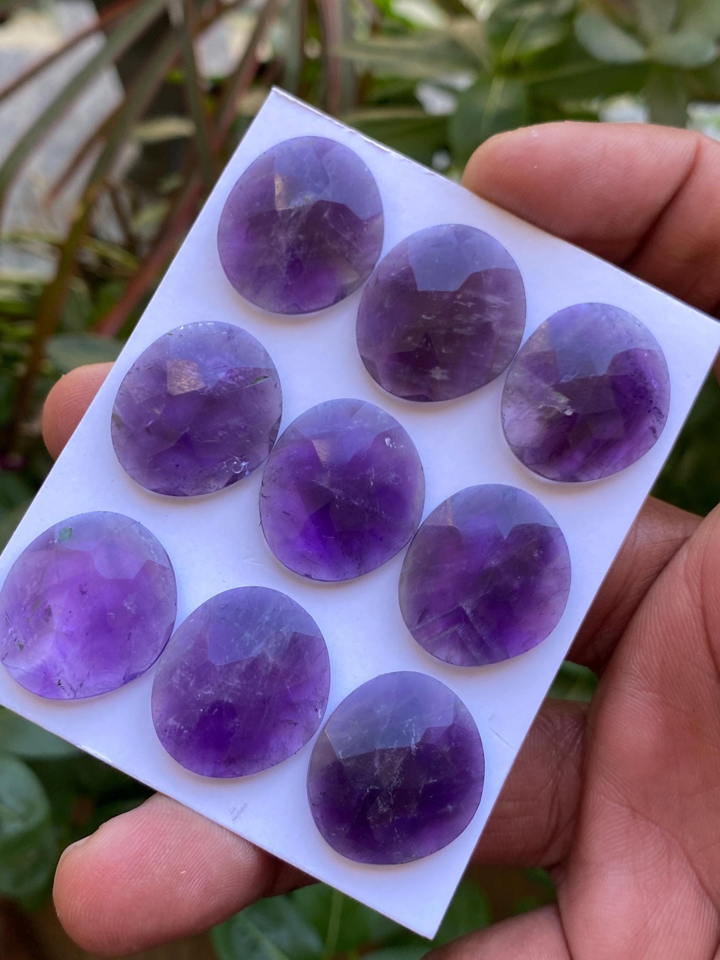 Eye catching amethyst rosecut flatback gems weight 123 carats pcs 9 size 22x20mm rosecut amethyst