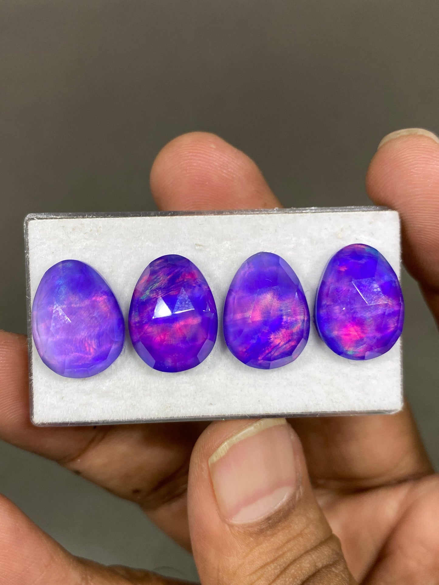 Wow Purple fire aurora opal n crystal doublet freeform rosecut pcs 4 wt  carats size 16x12mm ring pendant earring auroral opal rosecut