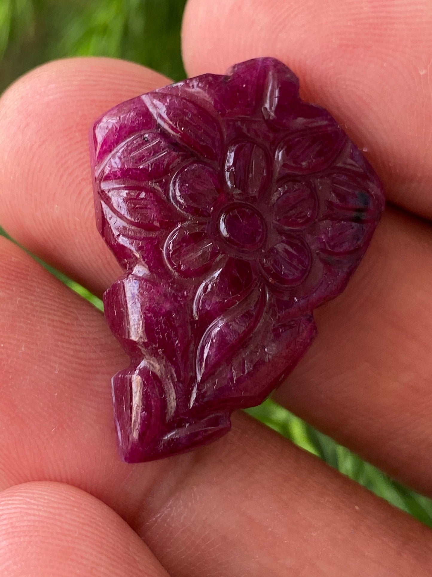 Dazzling very rare huge size natural ruby handmade flower carving weight 40 carats size 31.5x22.5mm ideal for pendant ruby leaf carving