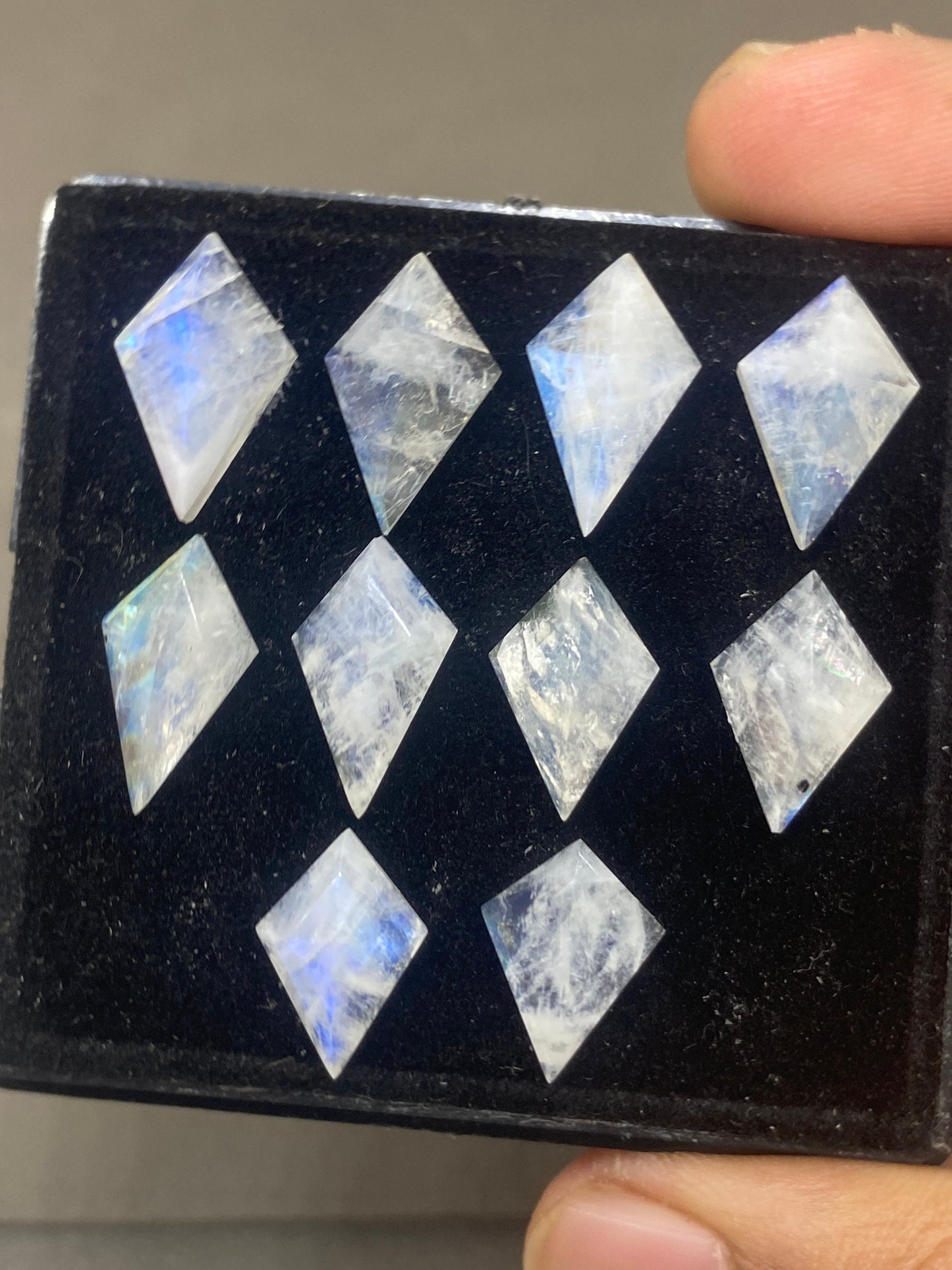 Vivacious rare Blue fire white rainbow moonstone faceted rosecut Diamond pcs 10 wt 35 cts size 11x14mm-18x10mm fire rainbow moonstone