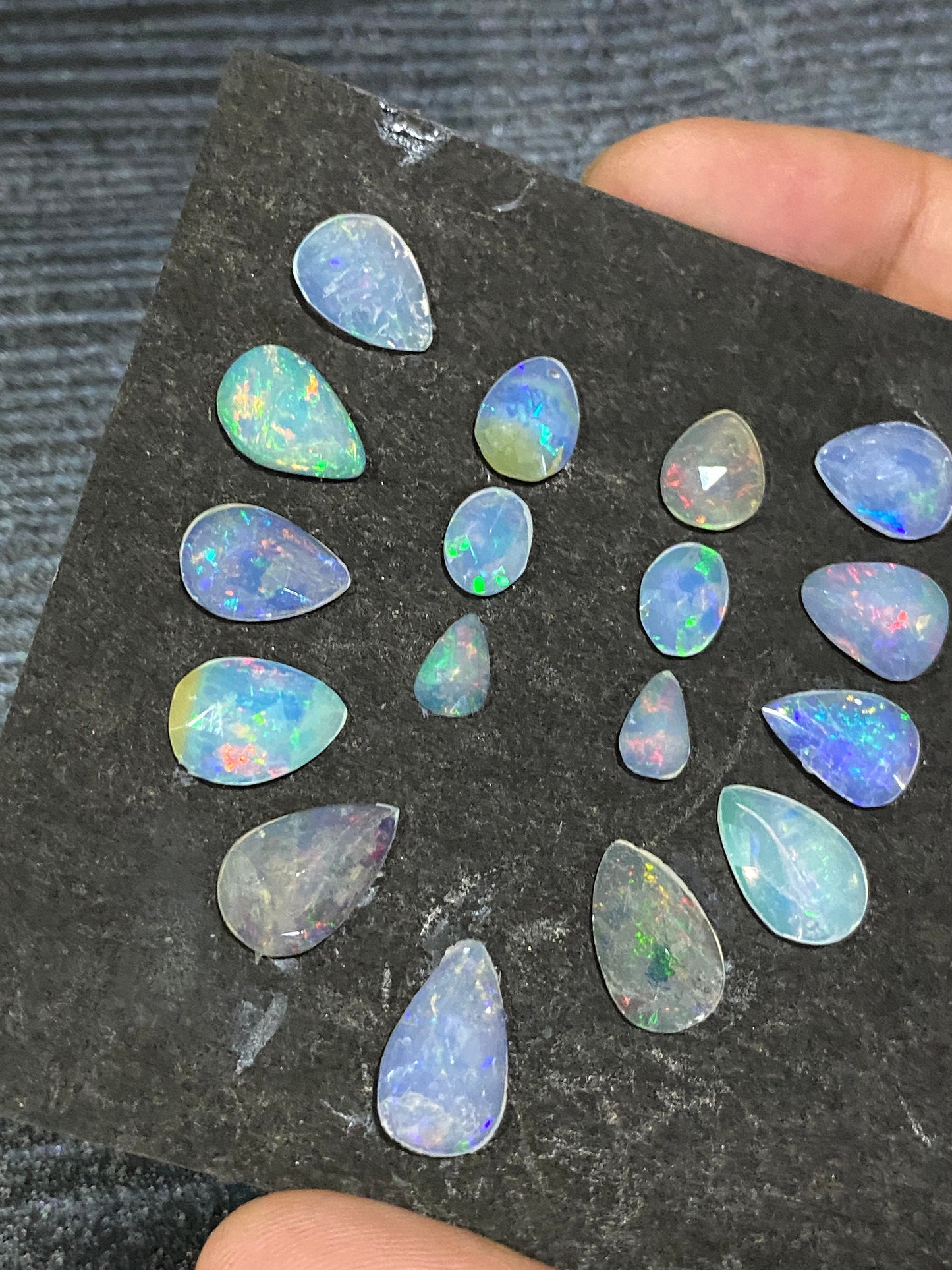 Stunning green multi fire  Ethiopian opal rosecut Welo opal rosecut pear opal aaa quality wt 20 pcs 17 size 8x5.5mm-15x9mm rosecut fire opal