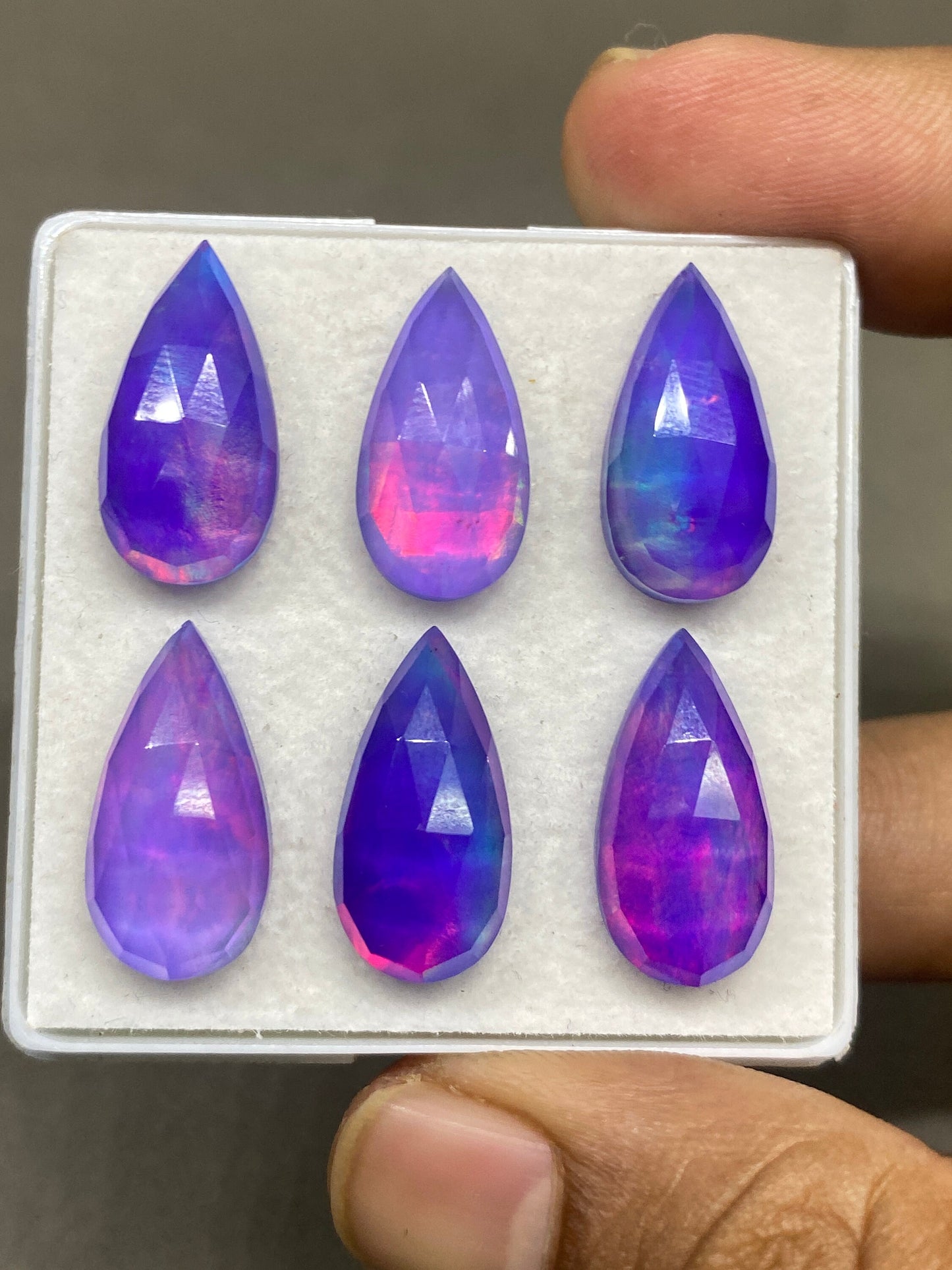 Attractive purple aurora opal and crystal doublet rosecut pear pcs 6 wt 48 carats  size 20x10mm ring pendant earring supply Aurora opal