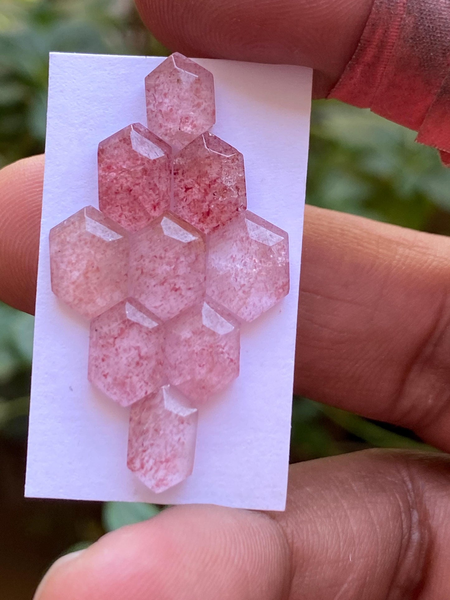 Stunning strawberry quartz hexagon step cut  Pcs 9 weight 17 carats size 8.9x6.5mm-10.6x7.9mm strawberry quartz rosecut lot