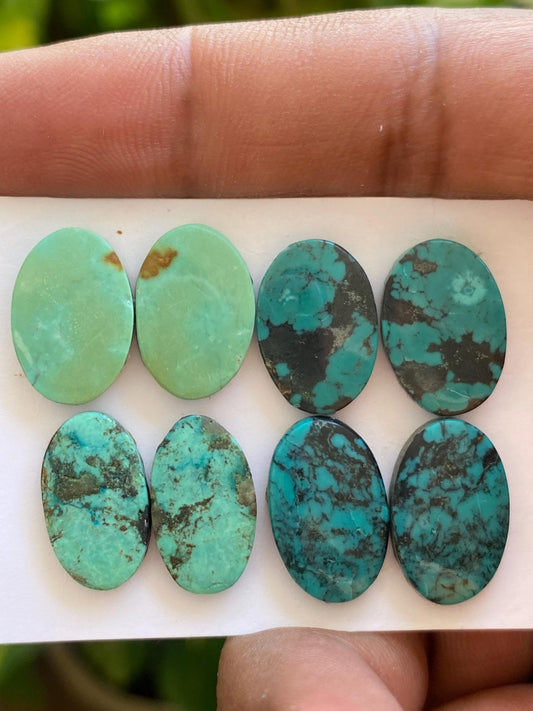 Rare Turquoise pair natural hubei mines nice pattern smooth turquoise pcs 8 wt 36.80 carats good size 16x9-17x11mm turquoise earrings supply