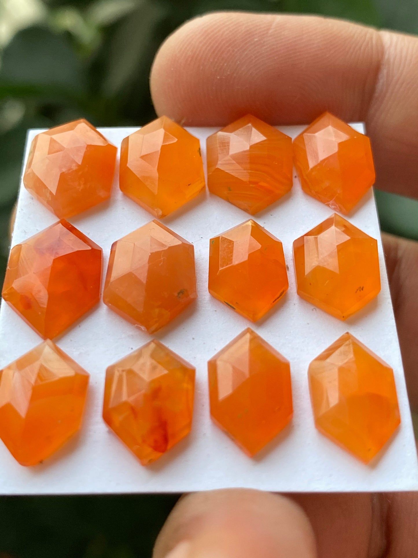 Beautiful carnelian hexagon step cuts wt 39 carats  pcs 12 size 10.2x8.7mm-14.4x-10.2mm Carnelian  stepcut hexagons