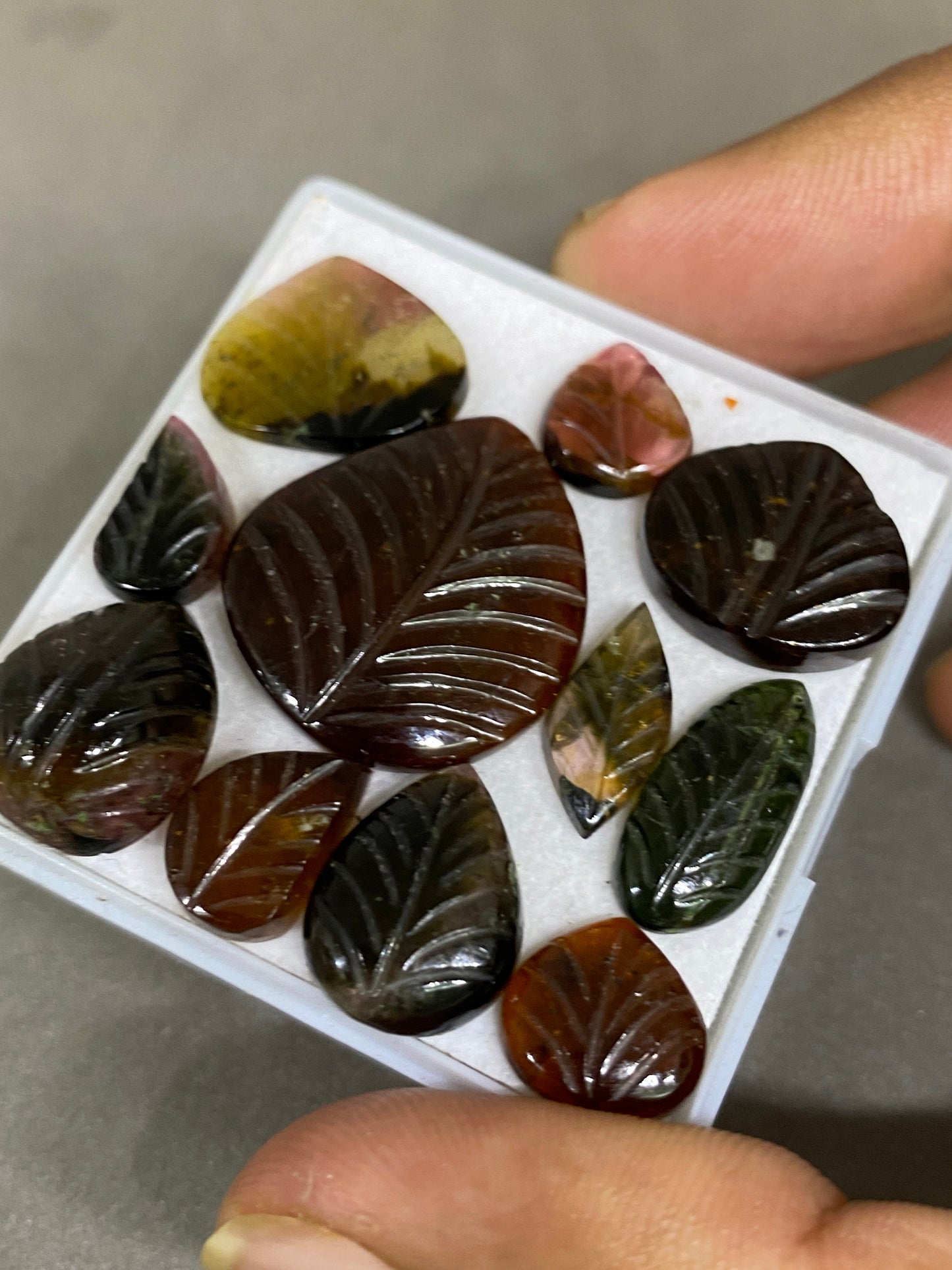 Attractive Petro tourmaline leaves carving petro tourmaline carvings wt 73 carats pcs 11 size 12x7-24x22mm tourmaline big leaf carving