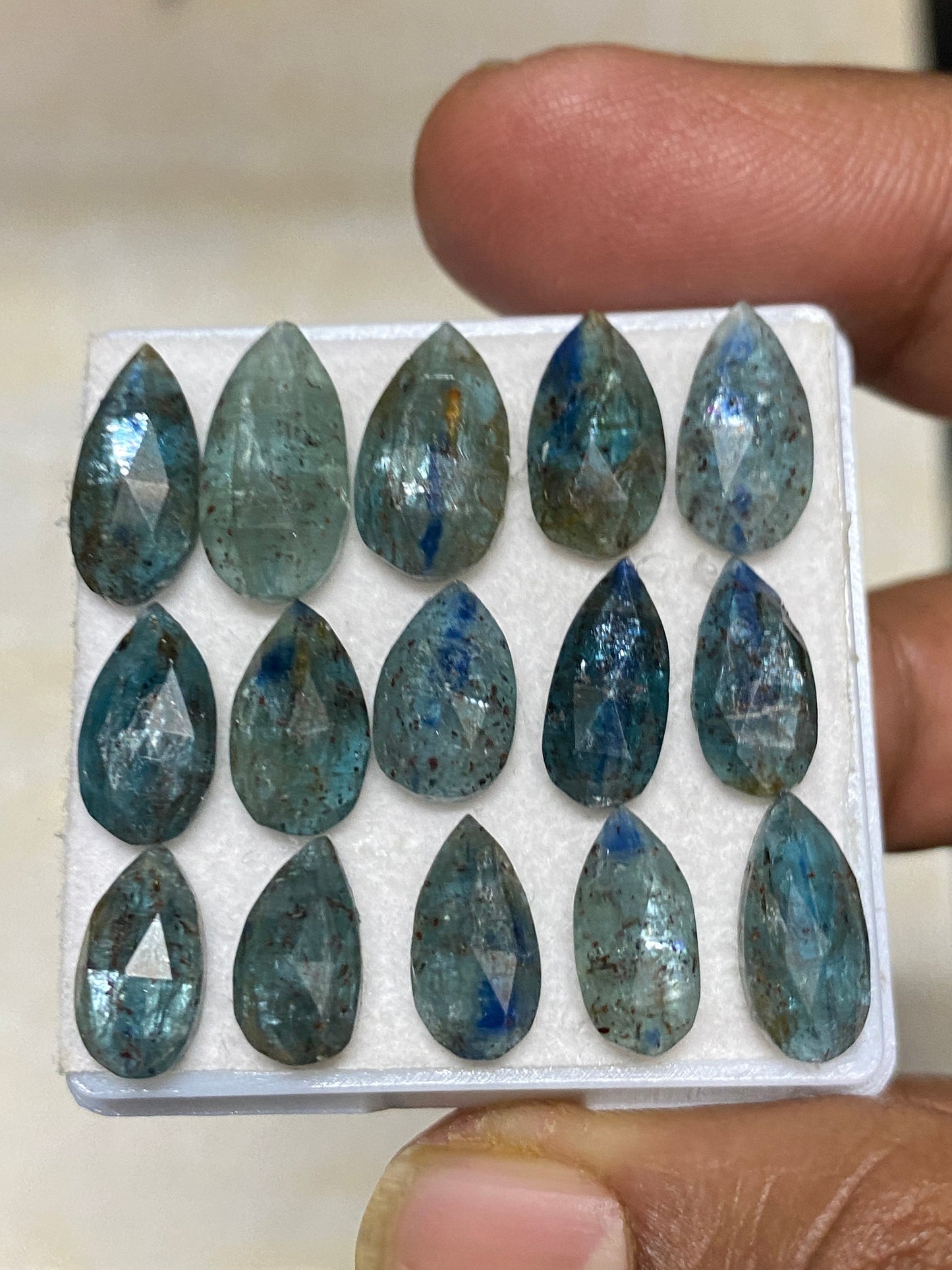 Stunning rare moss teal blue kyanite rosecut flats shape amazing quality lovely color wt 41 carats pcs 15 size 12x6-15x8mm  rosecut