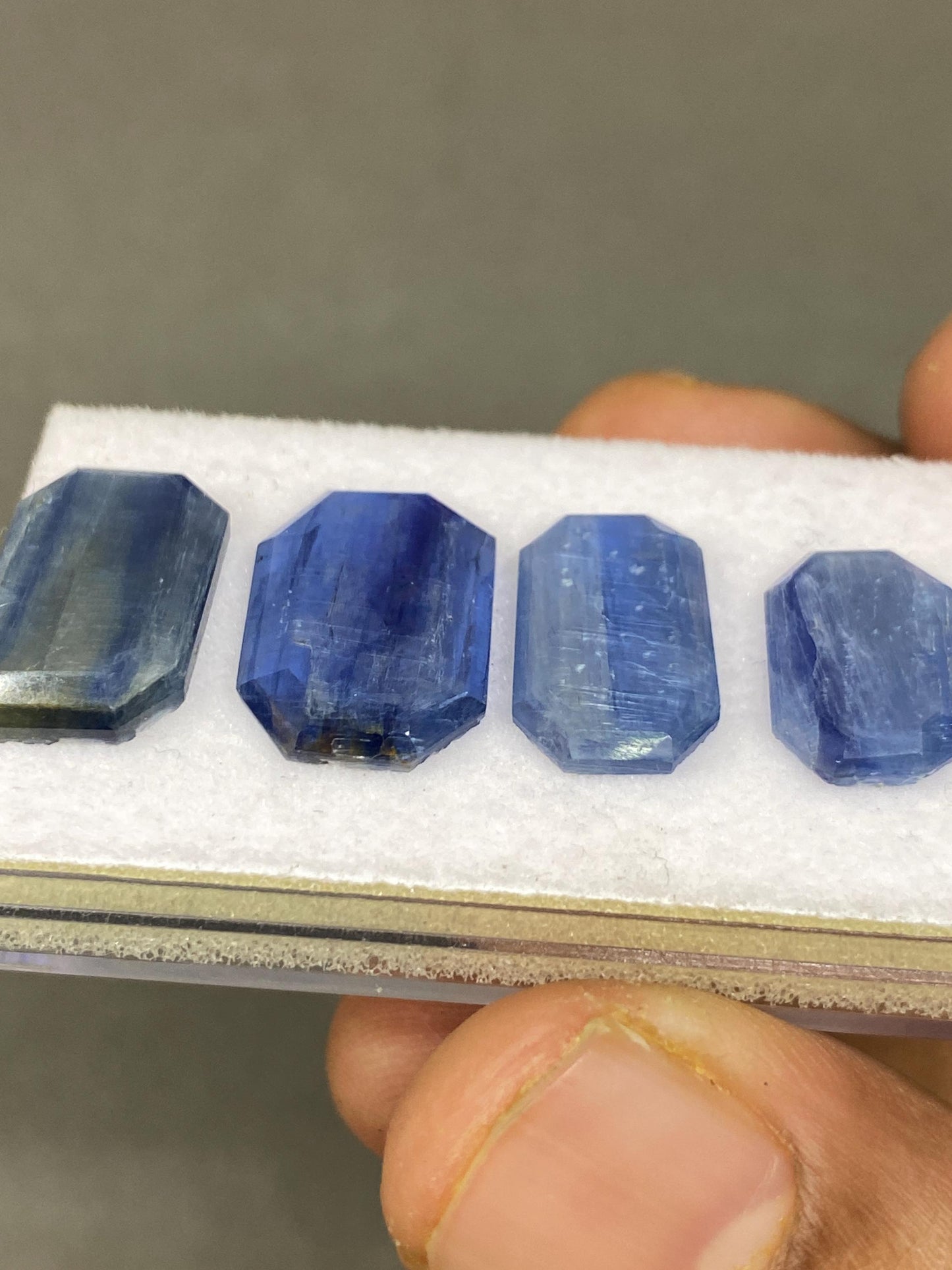 Vivacious blue kyanite octagon geometric faceted flats size 14x9-17x12mm fine quality pcs 4 wt 22 carats  geometric design flats kyanite