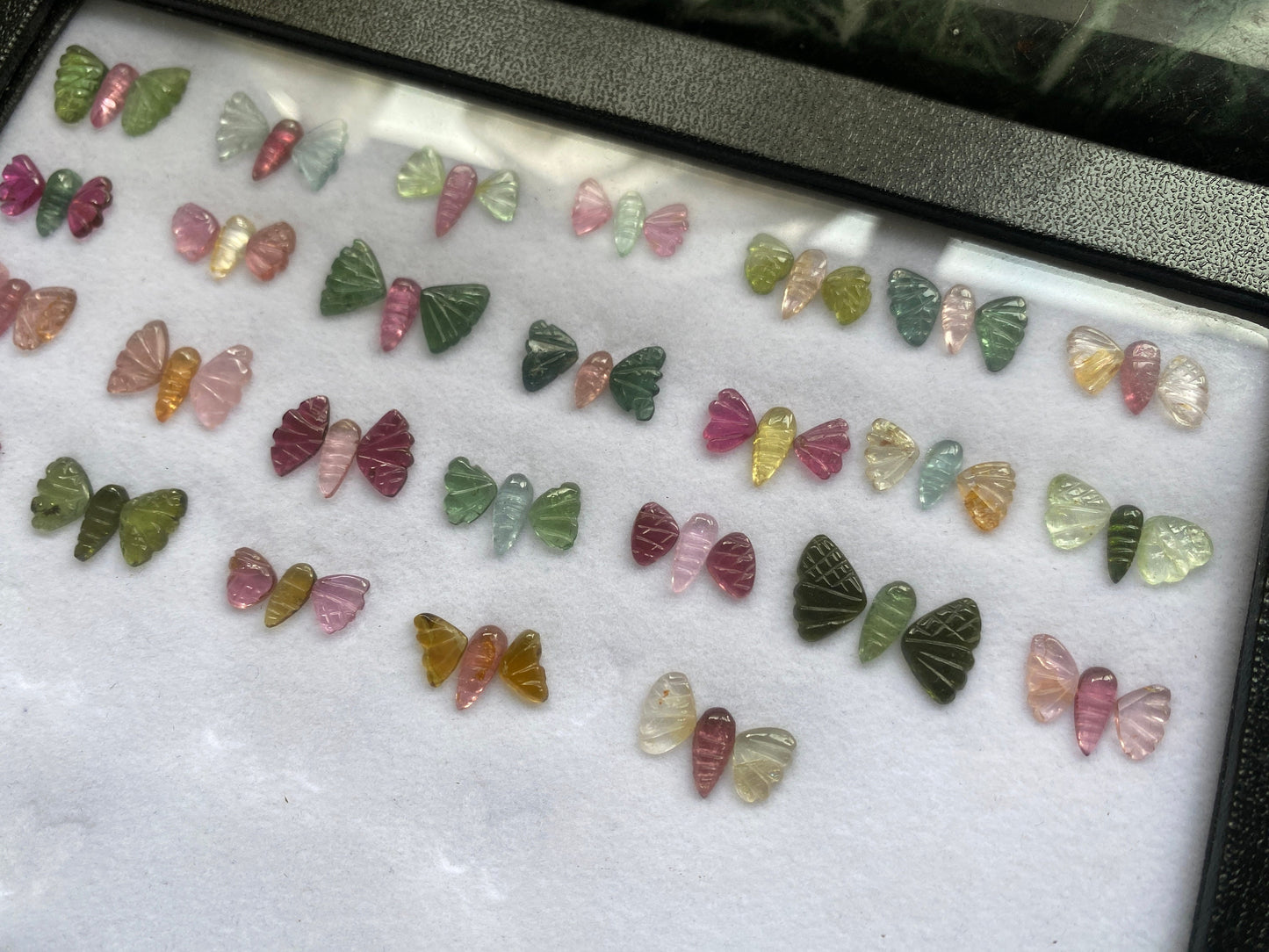 Amazing very Rare Watermelon tourmaline butterfly hand carved set pcs 78 wt 65.5 cts size watermelon tourmaline butterfly carving