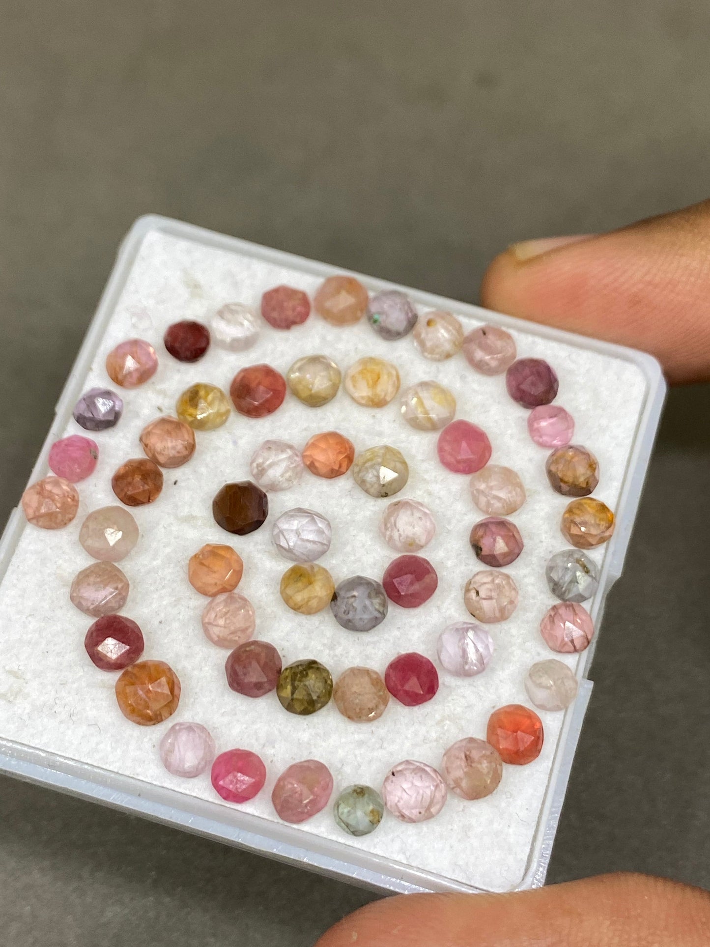 Stunning colorful lot of  spinel rosecuts round spinel Pcs 56 Wt 25.30  carats Size  3-5mm Burma mines spinel rosecut lot