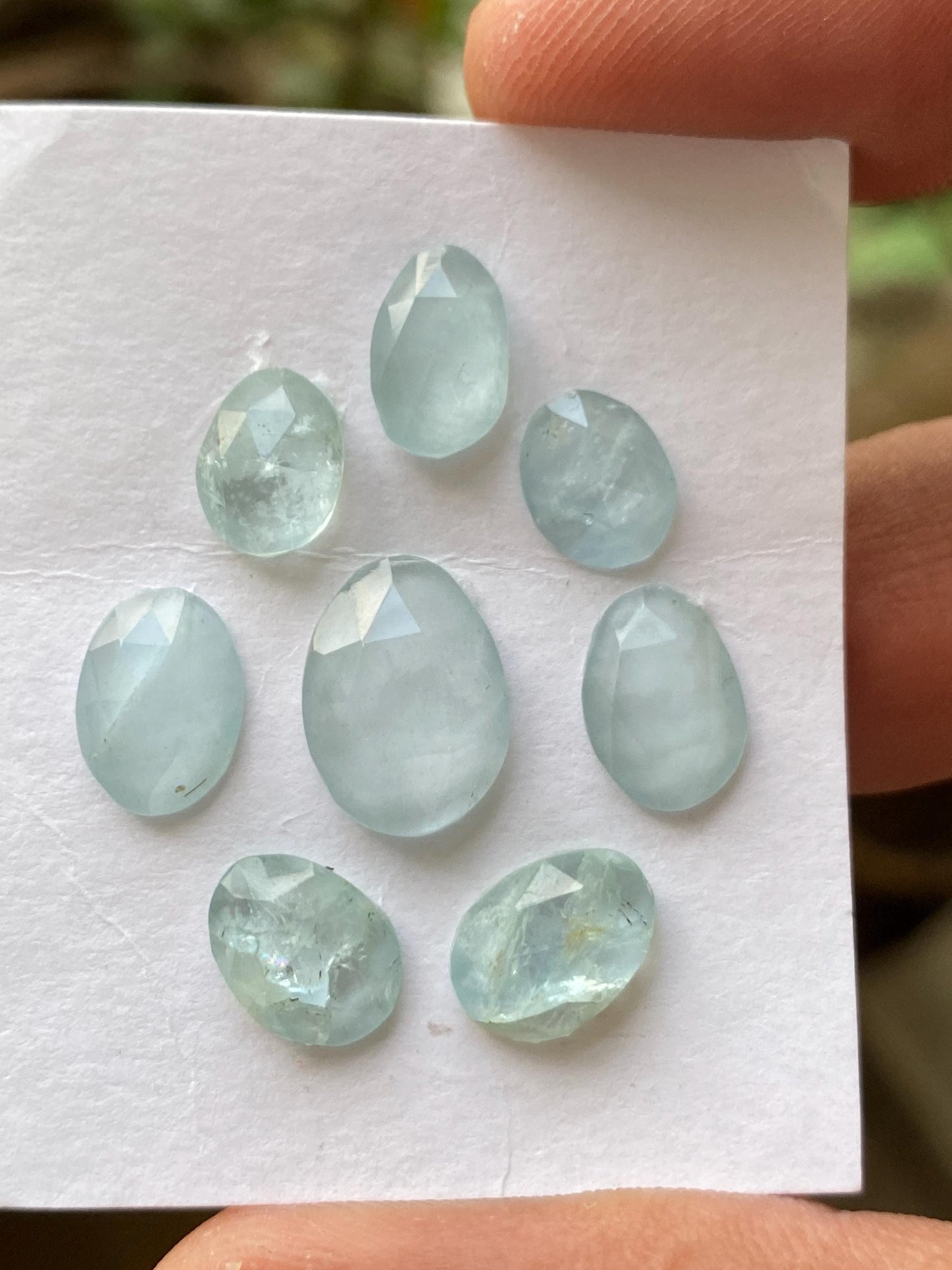 Stunning Aquamarine good quality  rosecut flatbacks pcs 8 weight 15.75 carats size 9x7mm-13x10mm aquamarine