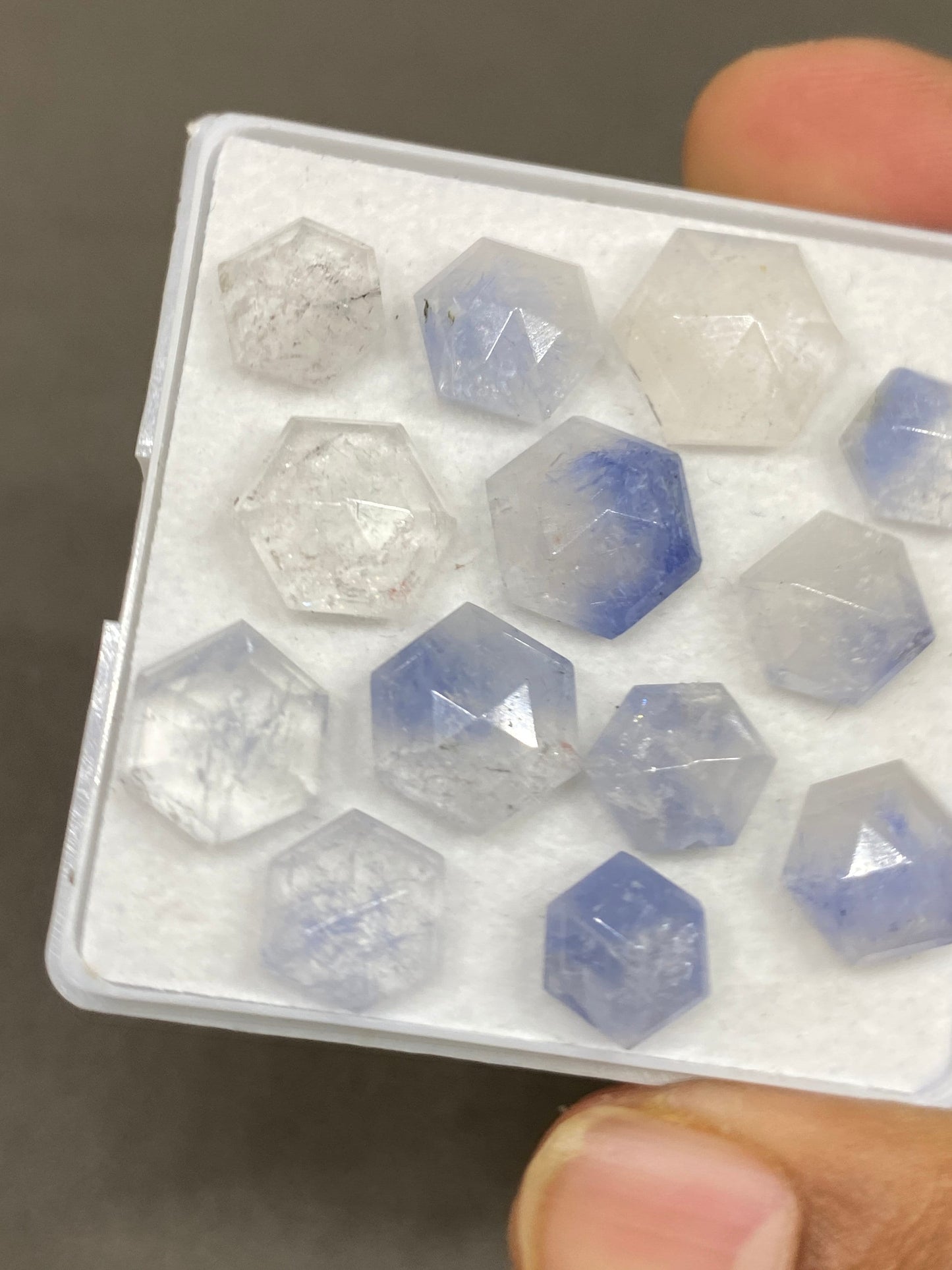 Amazing rare Dumortierite in quartz hexagon stepcut Brazilian mines dumortierite cabochons pcs 13 Wt 48 cts 9mm-13mm dumortierite