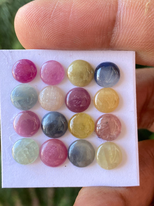 Mesmerising Rare colorful natural sapphire  round smooth flat cabochons fine  pcs 16 wt 22 cts size 6.7-7.7mm natural multi sapphire round