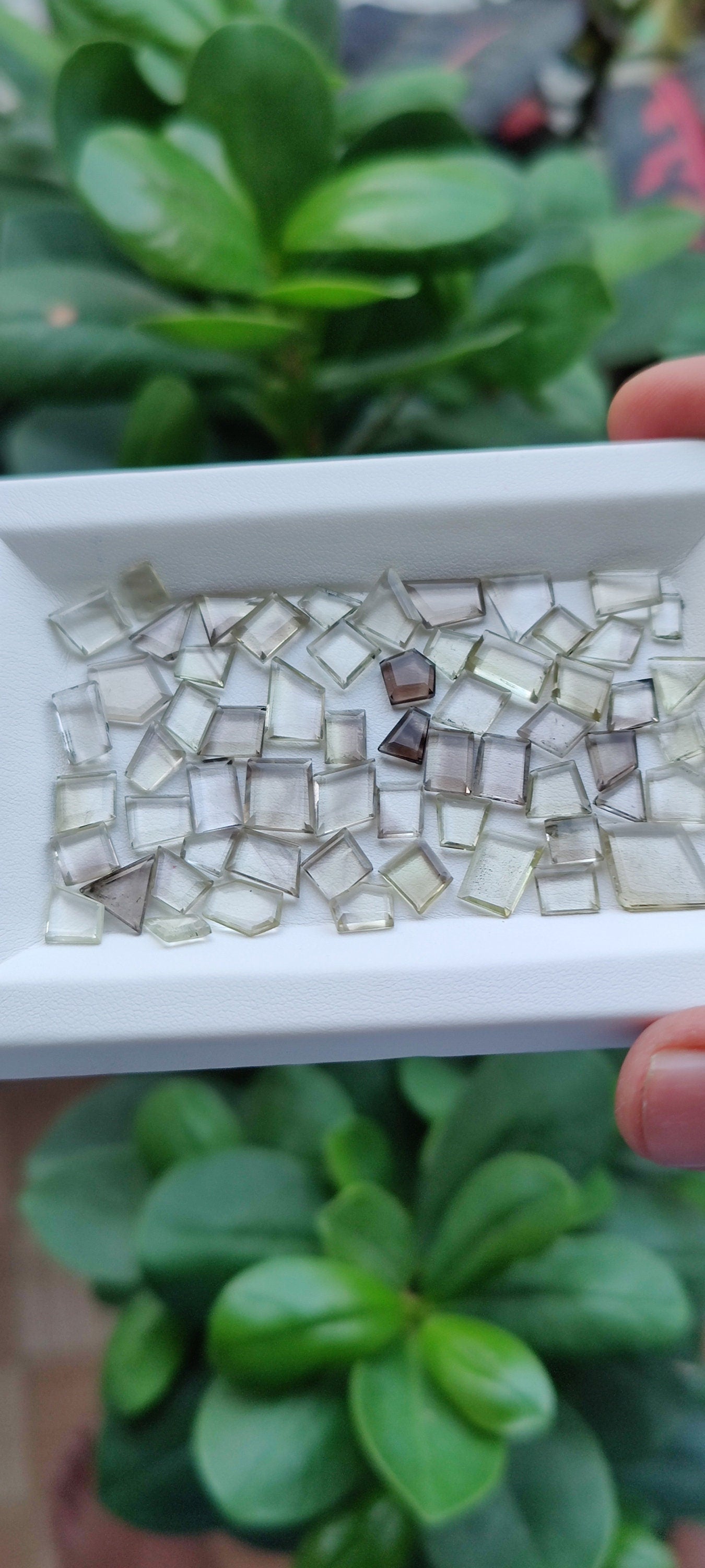 Fascinating bicolor lemon quartz geometric cut flats lot fine  wt 55 cts size 6.6x5.5mm-16.6x11.7mm pcs 60 lemon quartz geometric flats